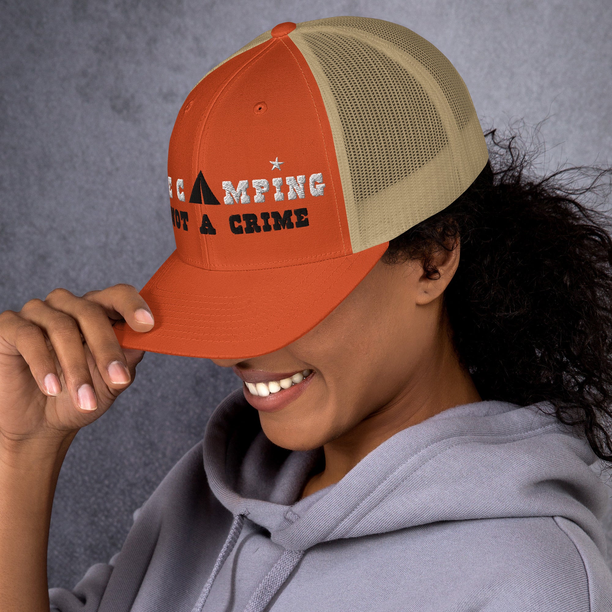 Two-Tone Retro Trucker Cap Free camping is not a crime white/black