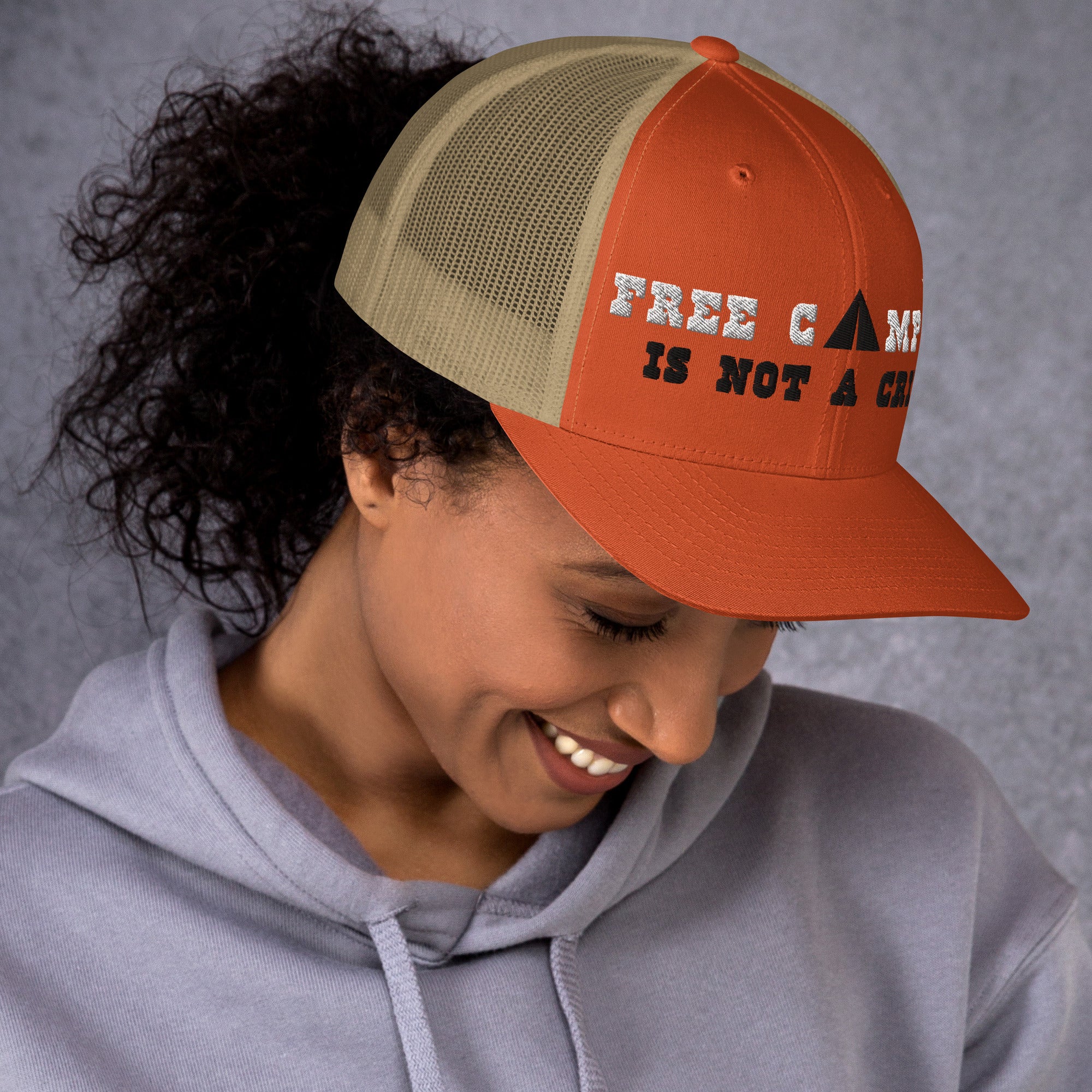 Two-Tone Retro Trucker Cap Free camping is not a crime white/black