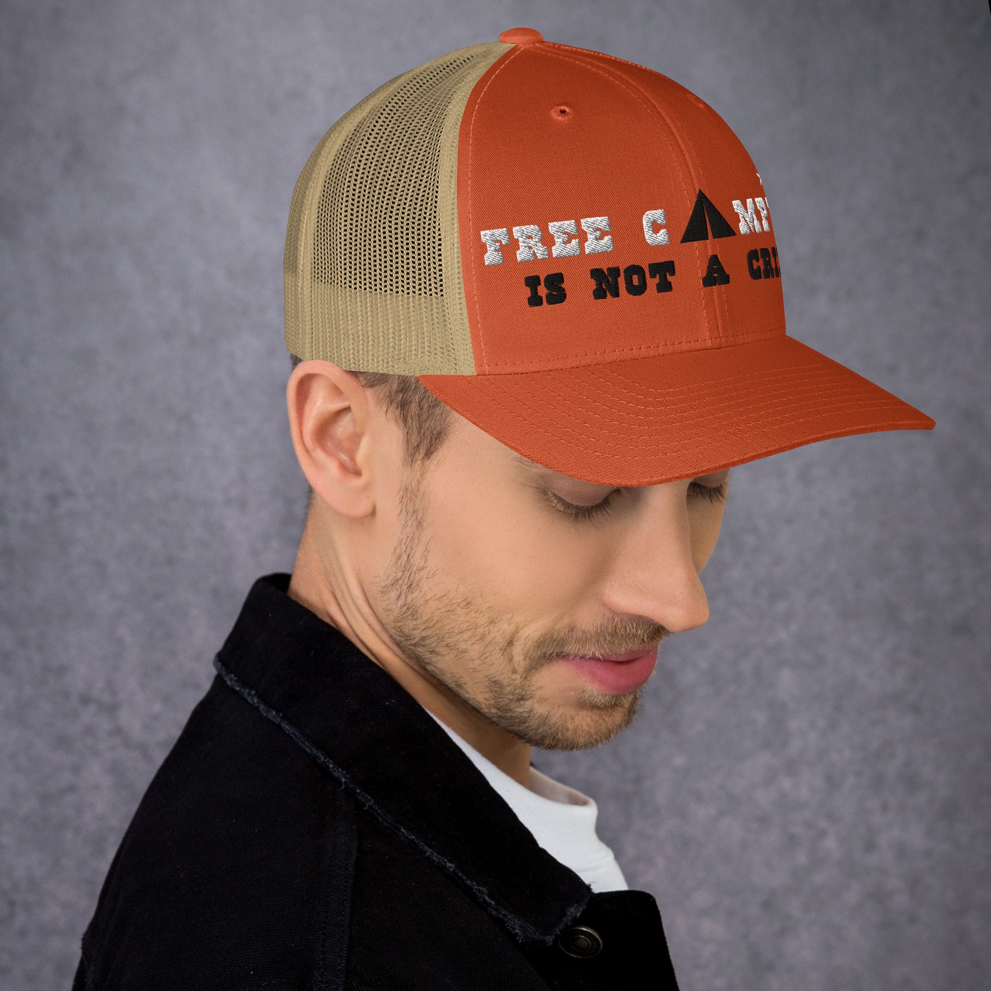 Two-Tone Retro Trucker Cap Free camping is not a crime white/black