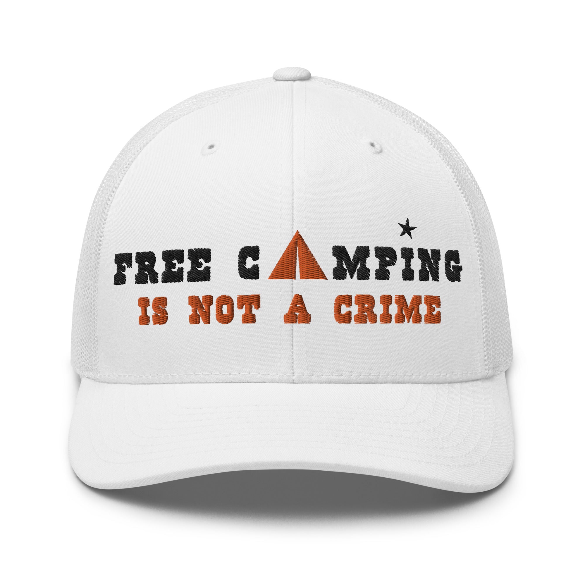 Two-Tone Retro Trucker Cap Free camping is not a crime black/orange