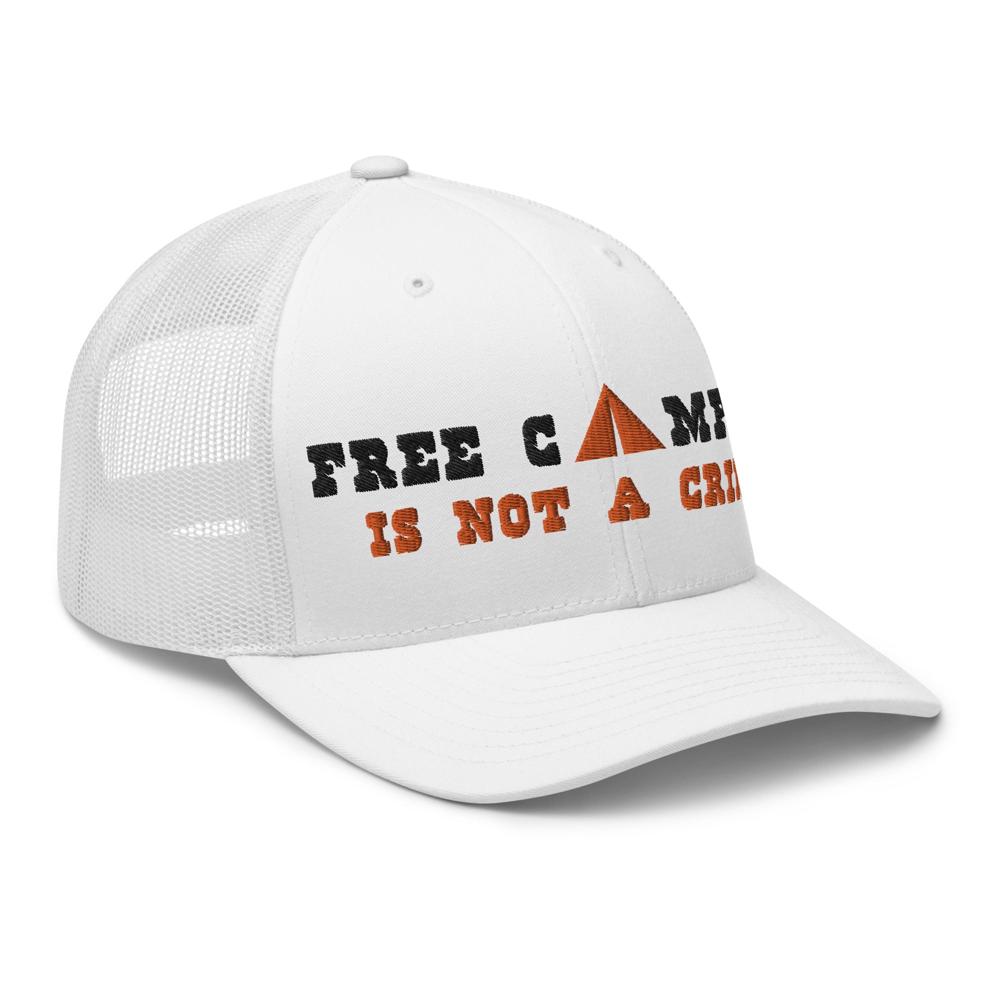 Two-Tone Retro Trucker Cap Free camping is not a crime black/orange