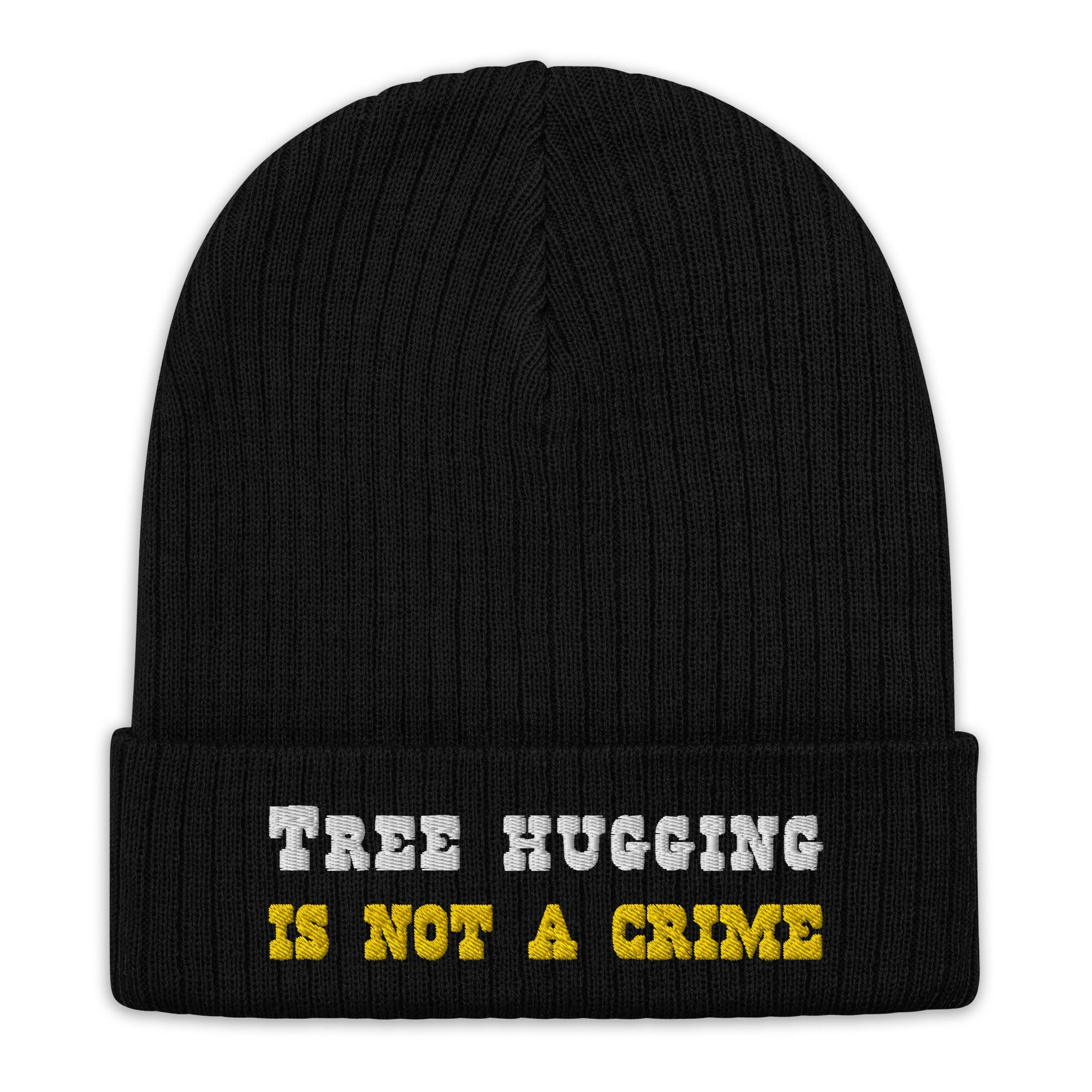 Bonnet éco-responsable en tricot côtelé Tree Hugging is not a crime White/Gold