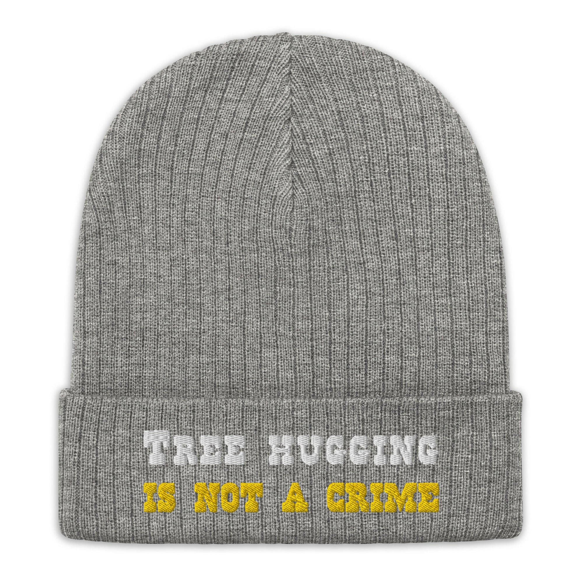 Bonnet éco-responsable en tricot côtelé Tree Hugging is not a crime White/Gold
