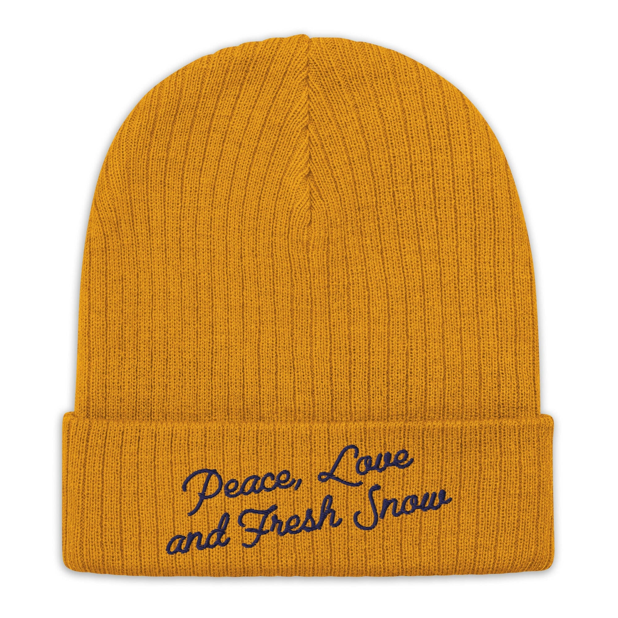 Eco ribbed knit beanie Peace, Love and Fresh Snow Navy