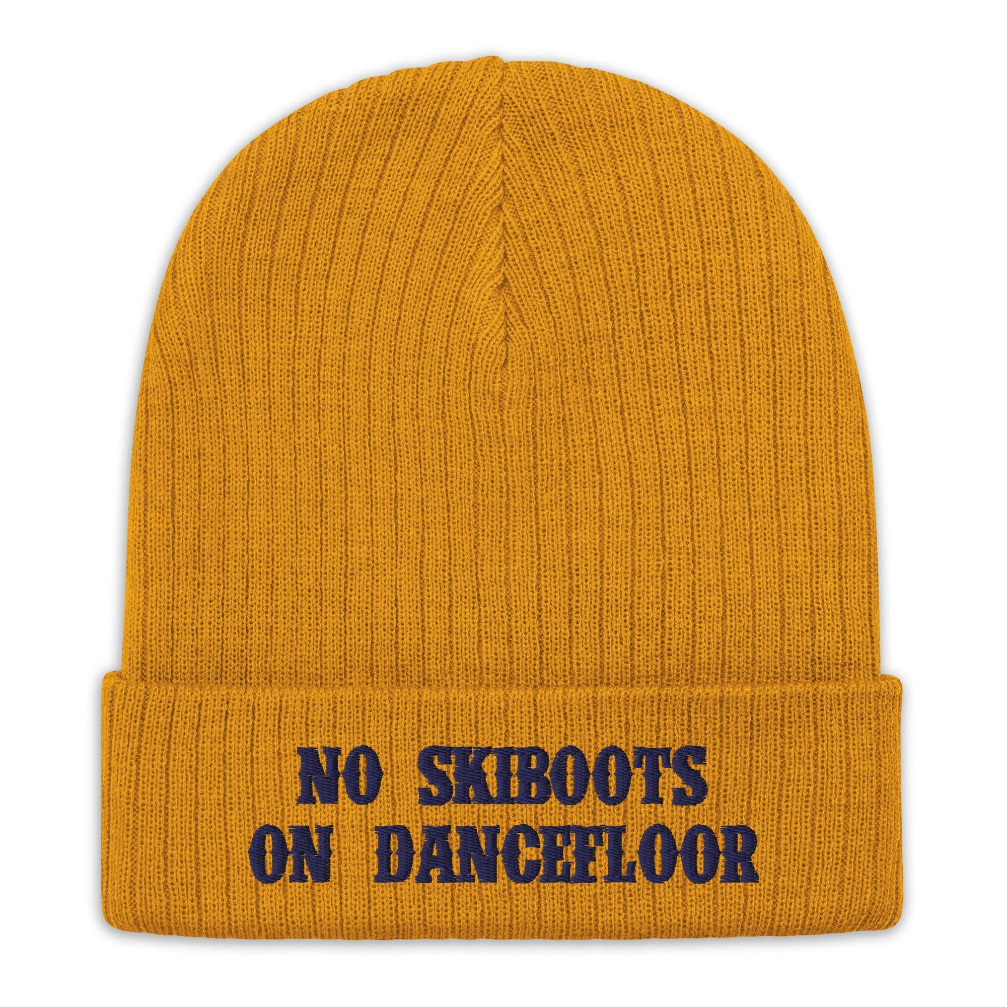 Eco ribbed knit beanie No Skiboots on Dancefloor Navy