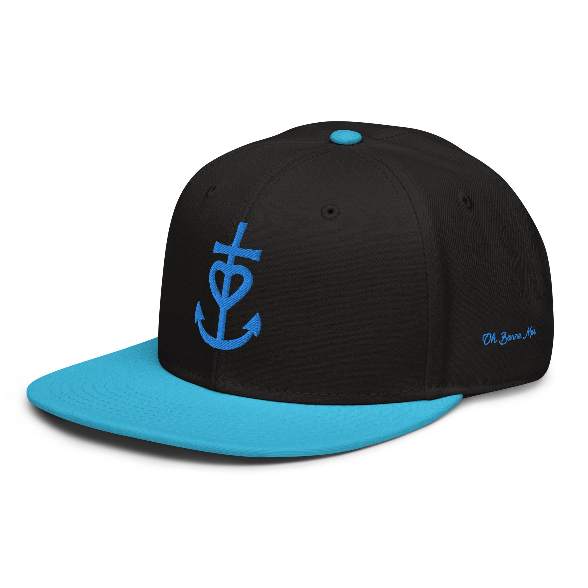 Casquette Snapback Otto Cap bicolore Croix de Camargue Oh Bonne Mer brodé Aqua sur 3 côtés