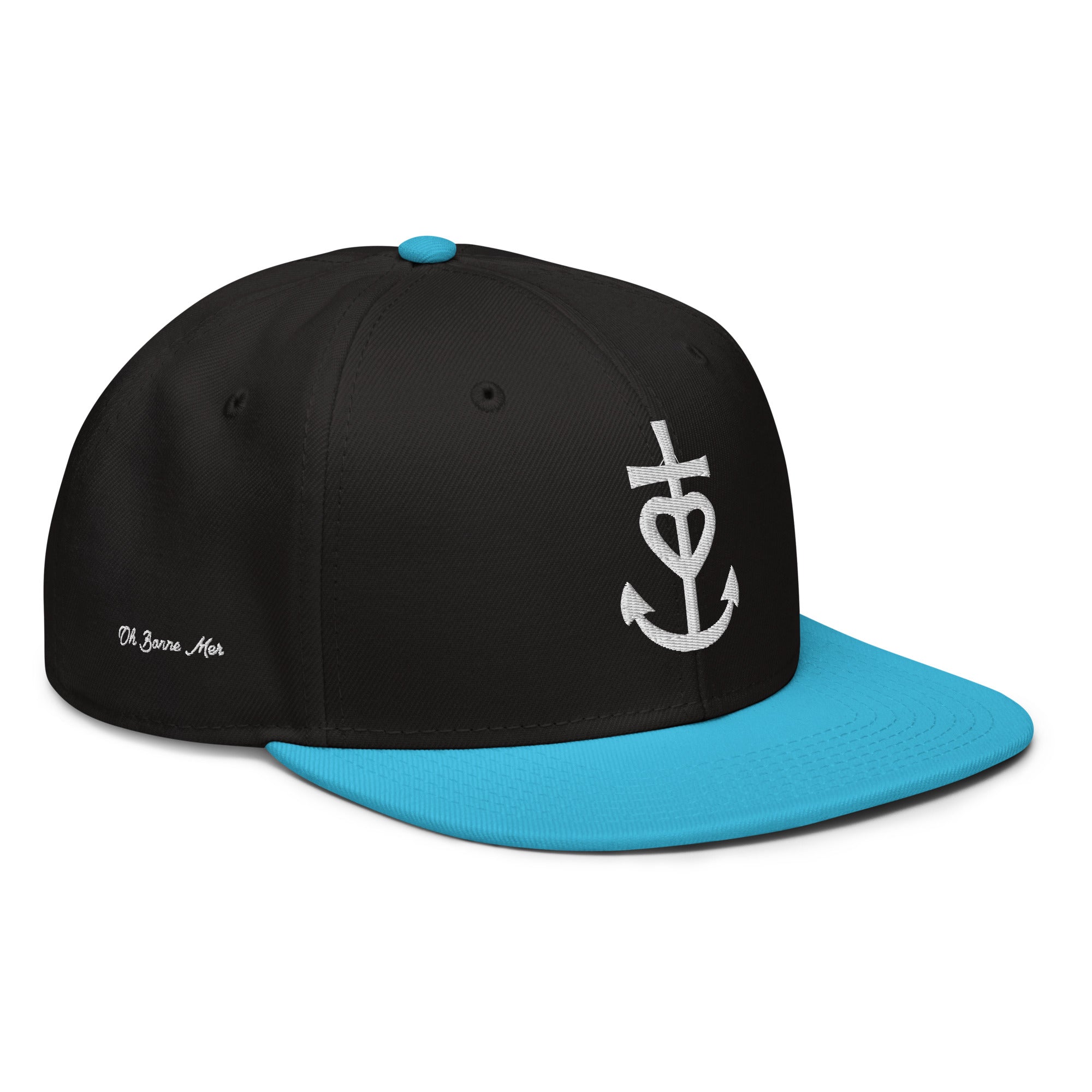 Casquette Snapback Otto Cap bicolore Croix de Camargue Oh Bonne Mer brodé blanc sur 3 côtés