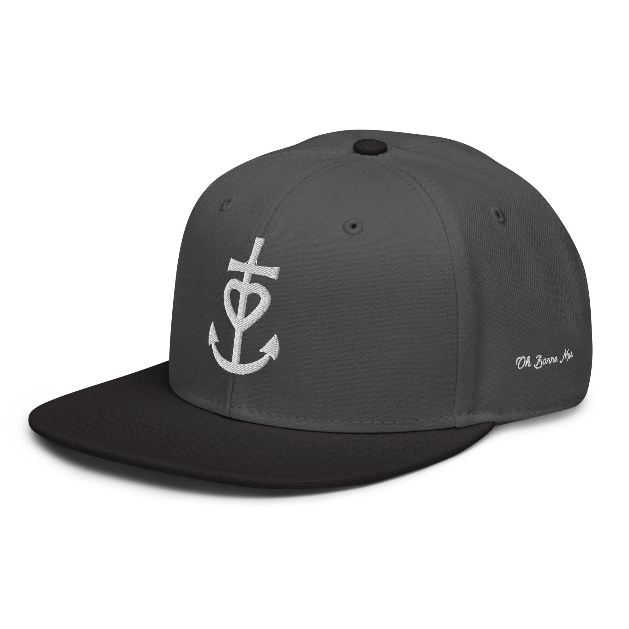 Casquette Snapback Otto Cap bicolore Croix de Camargue Oh Bonne Mer brodé blanc sur 3 côtés