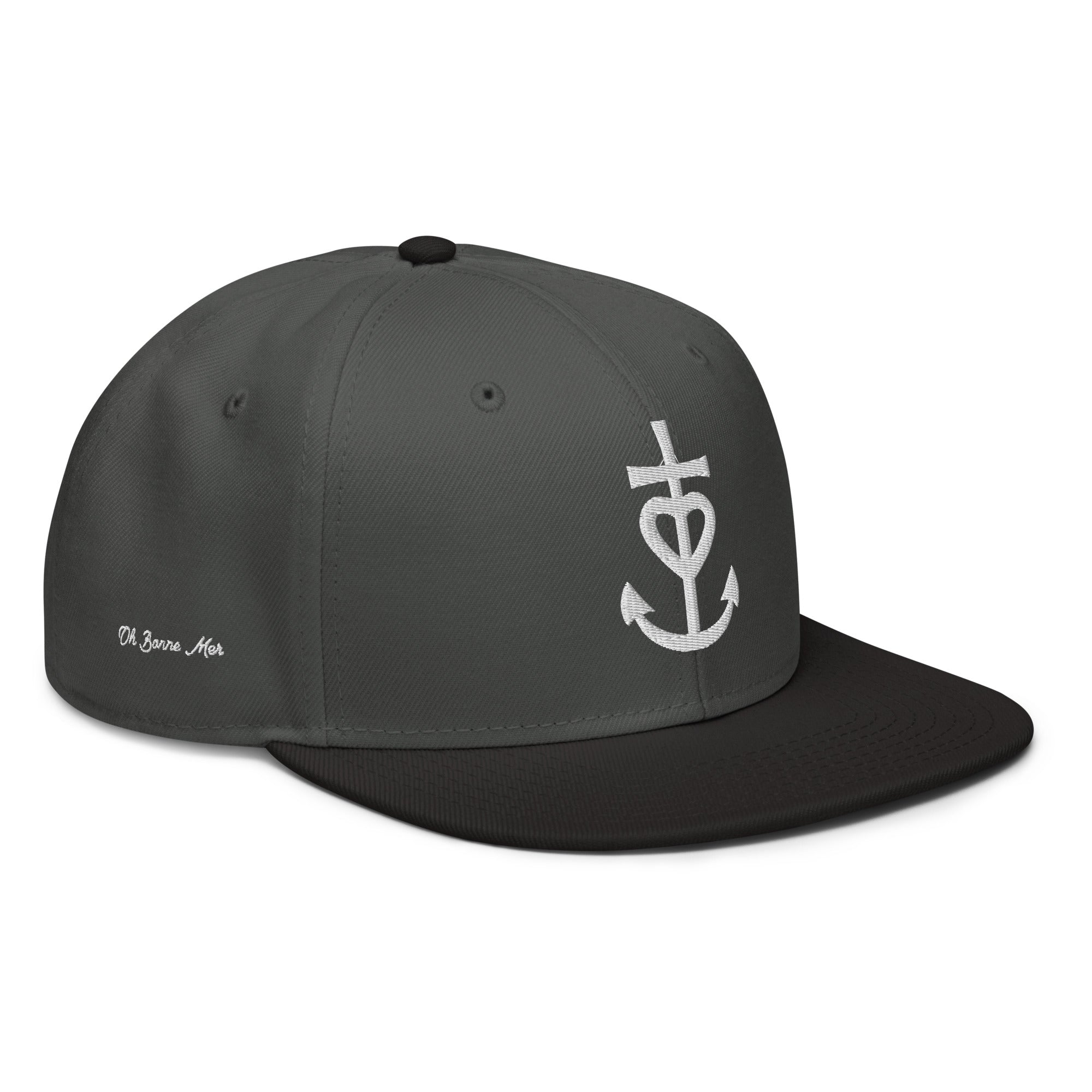 Casquette Snapback Otto Cap bicolore Croix de Camargue Oh Bonne Mer brodé blanc sur 3 côtés