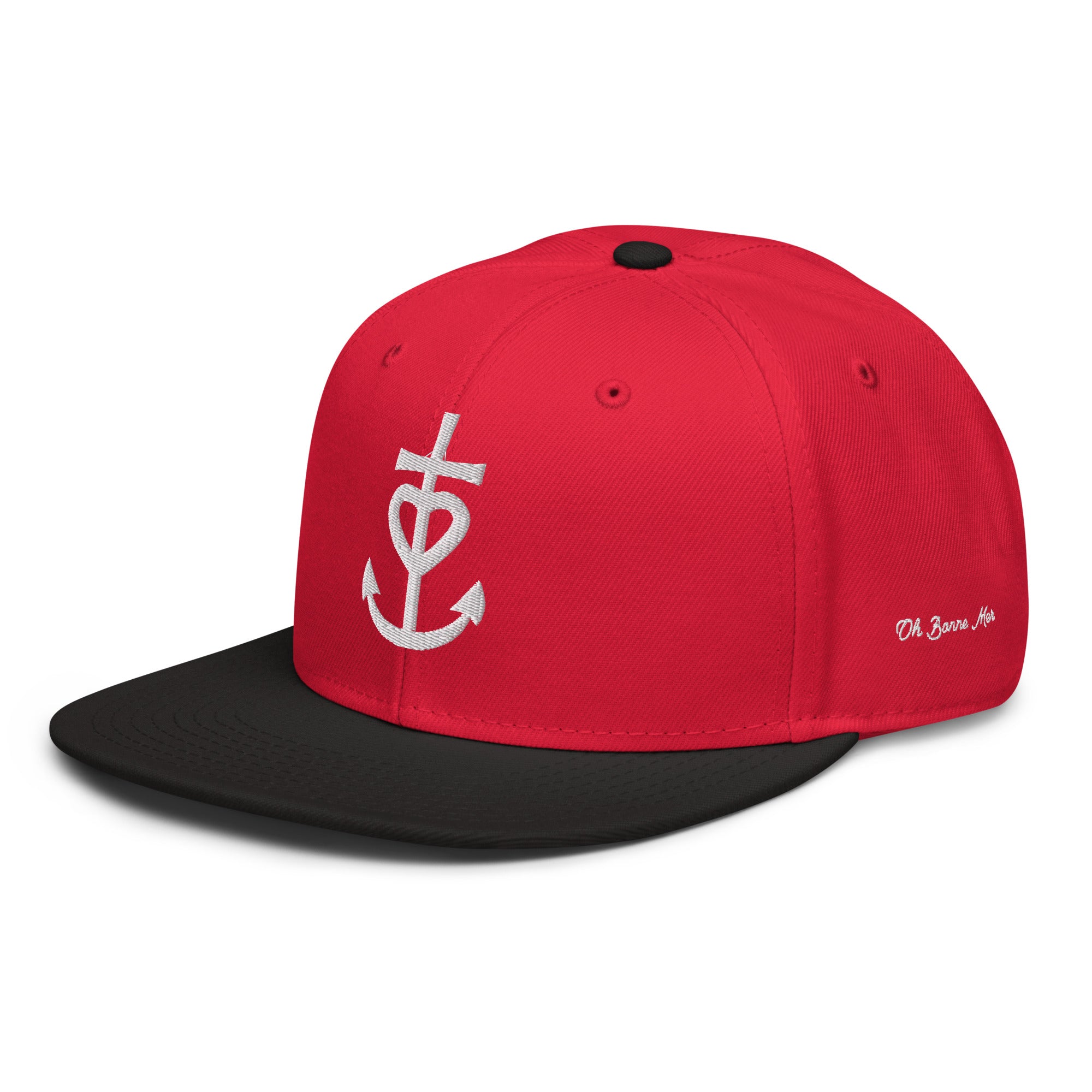 Casquette Snapback Otto Cap bicolore Croix de Camargue Oh Bonne Mer brodé blanc sur 3 côtés