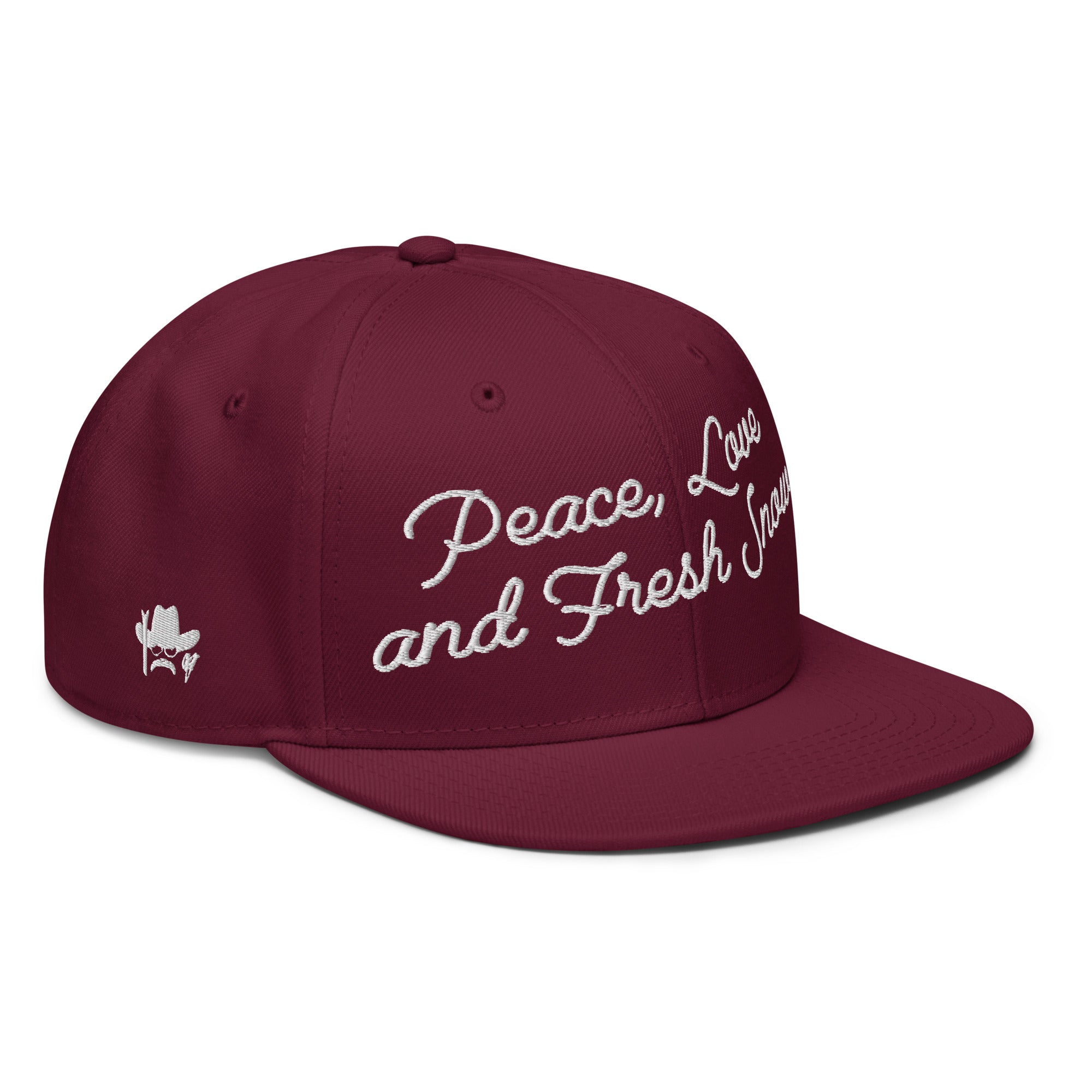Casquette Snapback Otto Cap Peace, Love and Fresh Snow White brodé sur 3 côtés