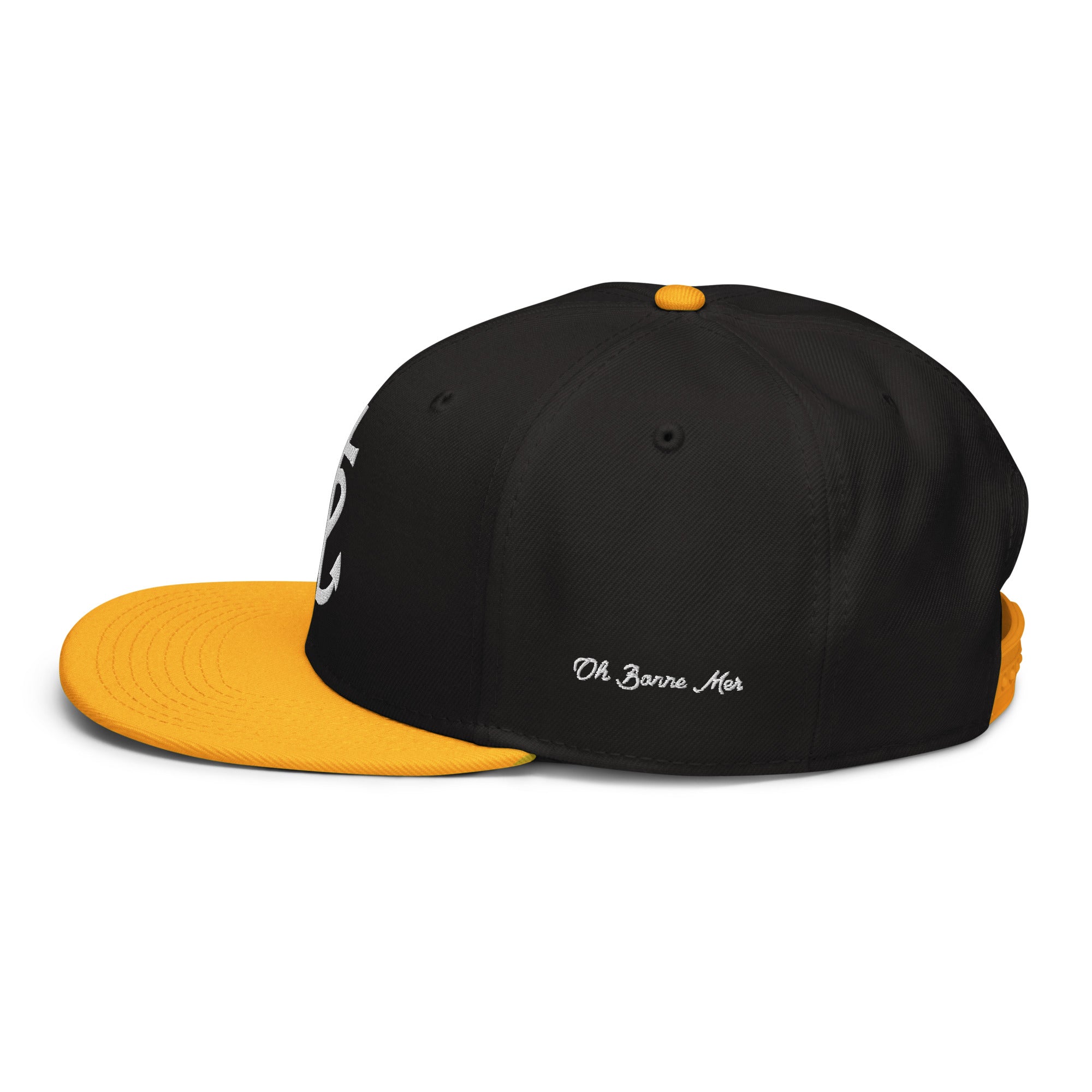 Casquette Snapback Otto Cap bicolore Croix de Camargue Oh Bonne Mer brodé blanc sur 3 côtés