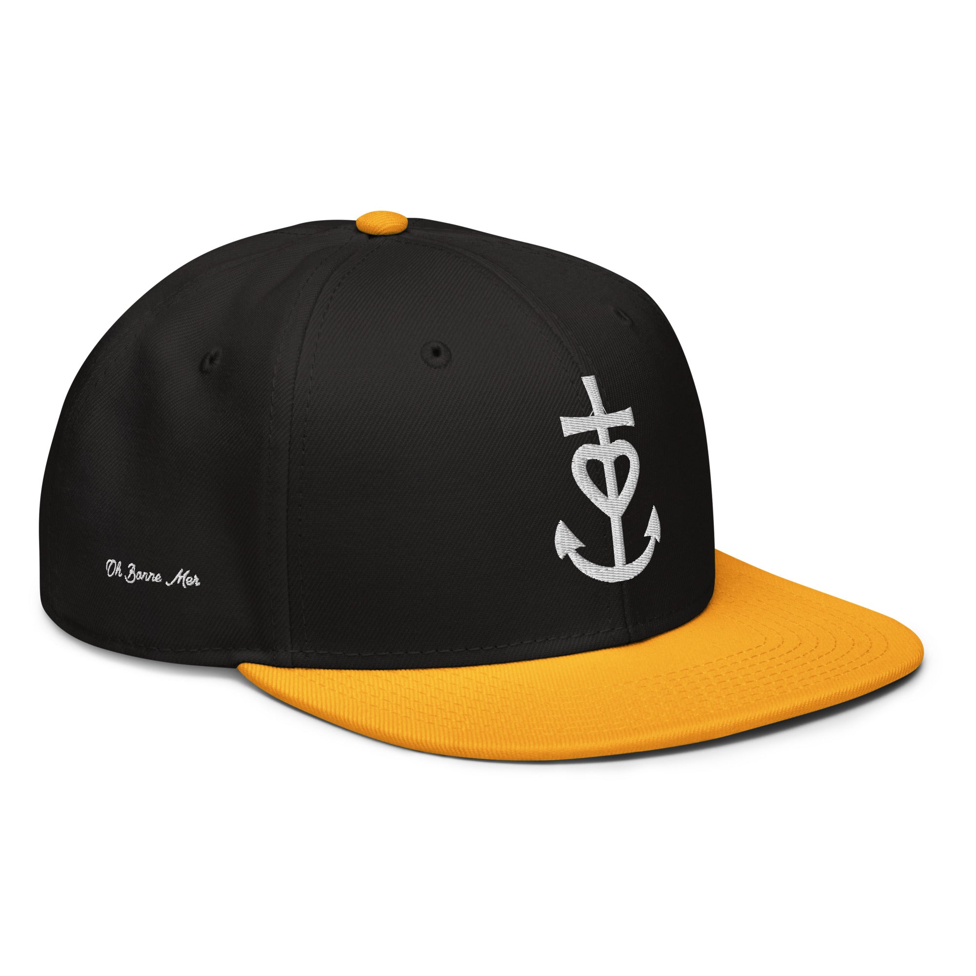 Casquette Snapback Otto Cap bicolore Croix de Camargue Oh Bonne Mer brodé blanc sur 3 côtés