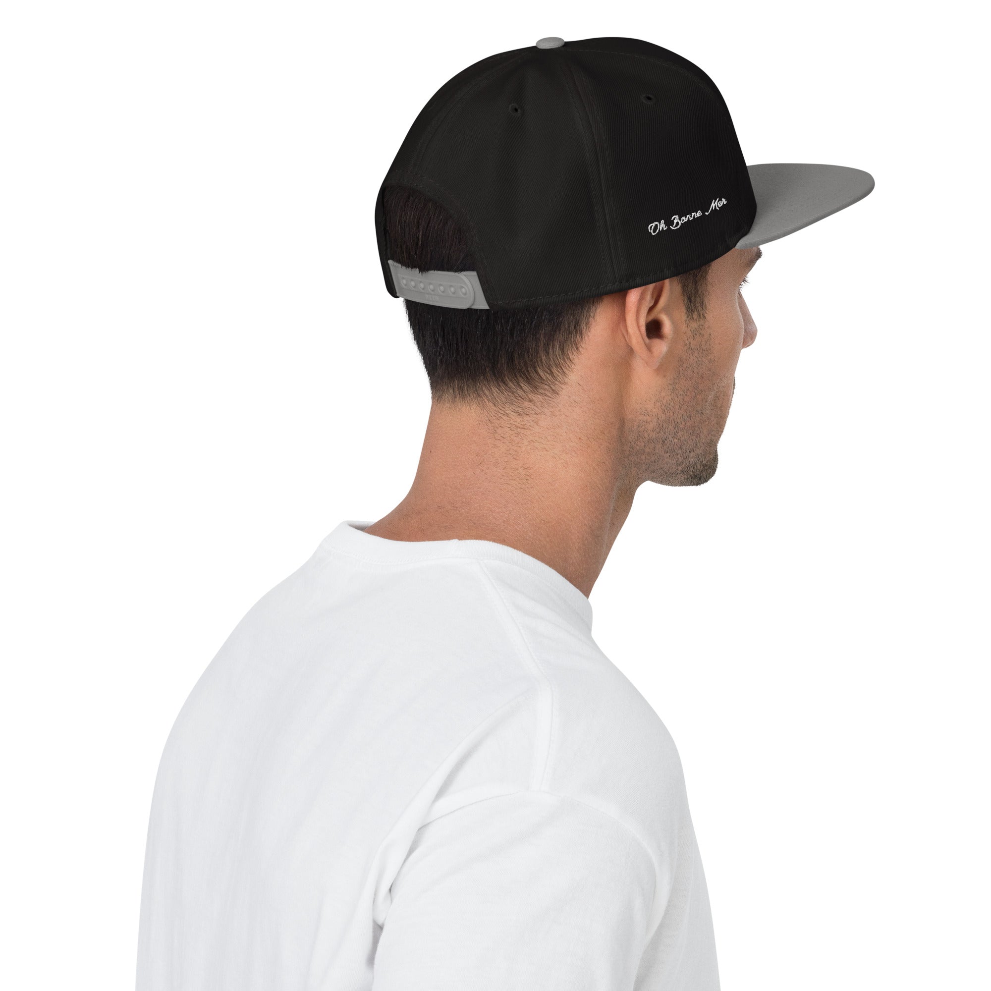 Casquette Snapback Otto Cap bicolore Croix de Camargue Oh Bonne Mer brodé blanc sur 3 côtés