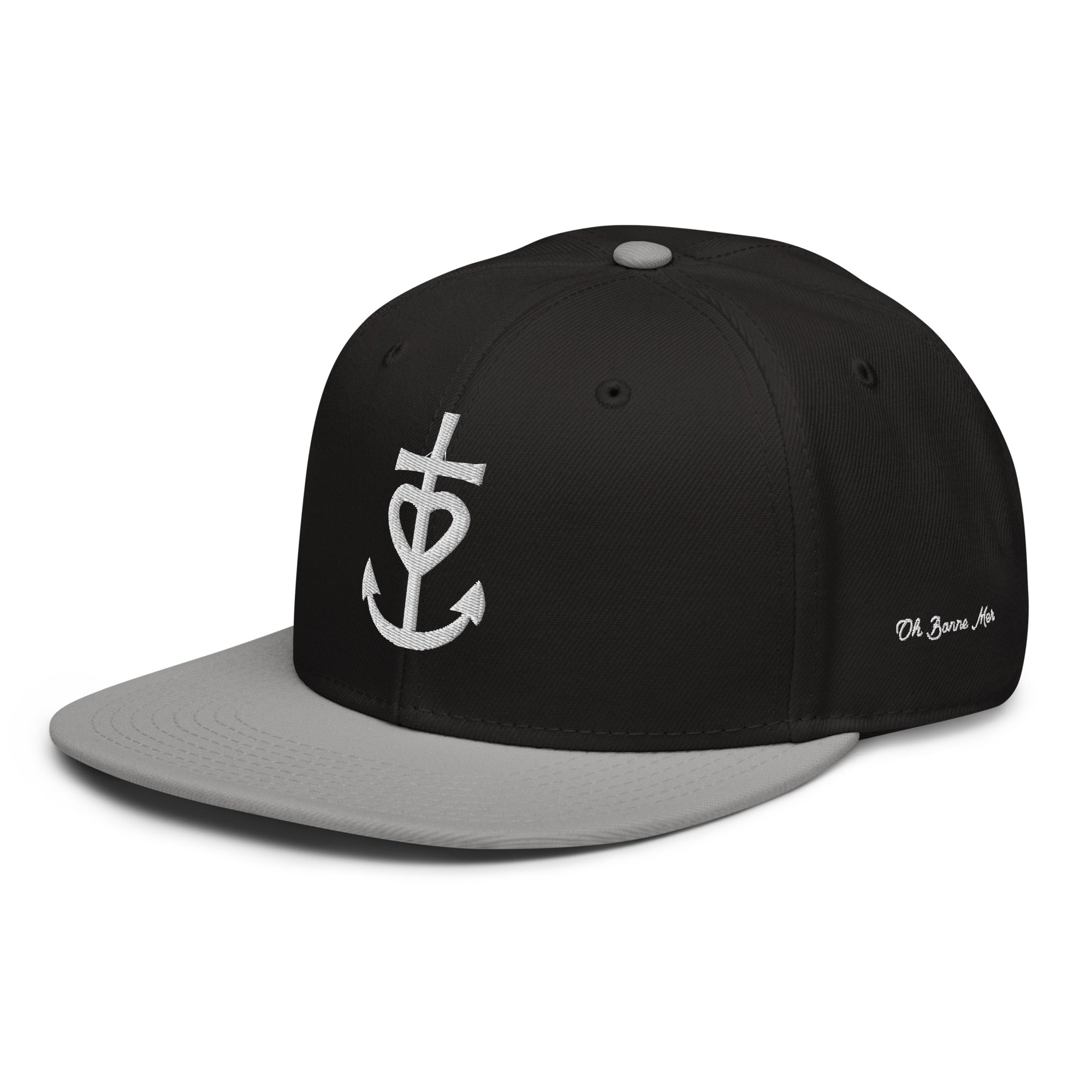 Casquette Snapback Otto Cap bicolore Croix de Camargue Oh Bonne Mer brodé blanc sur 3 côtés
