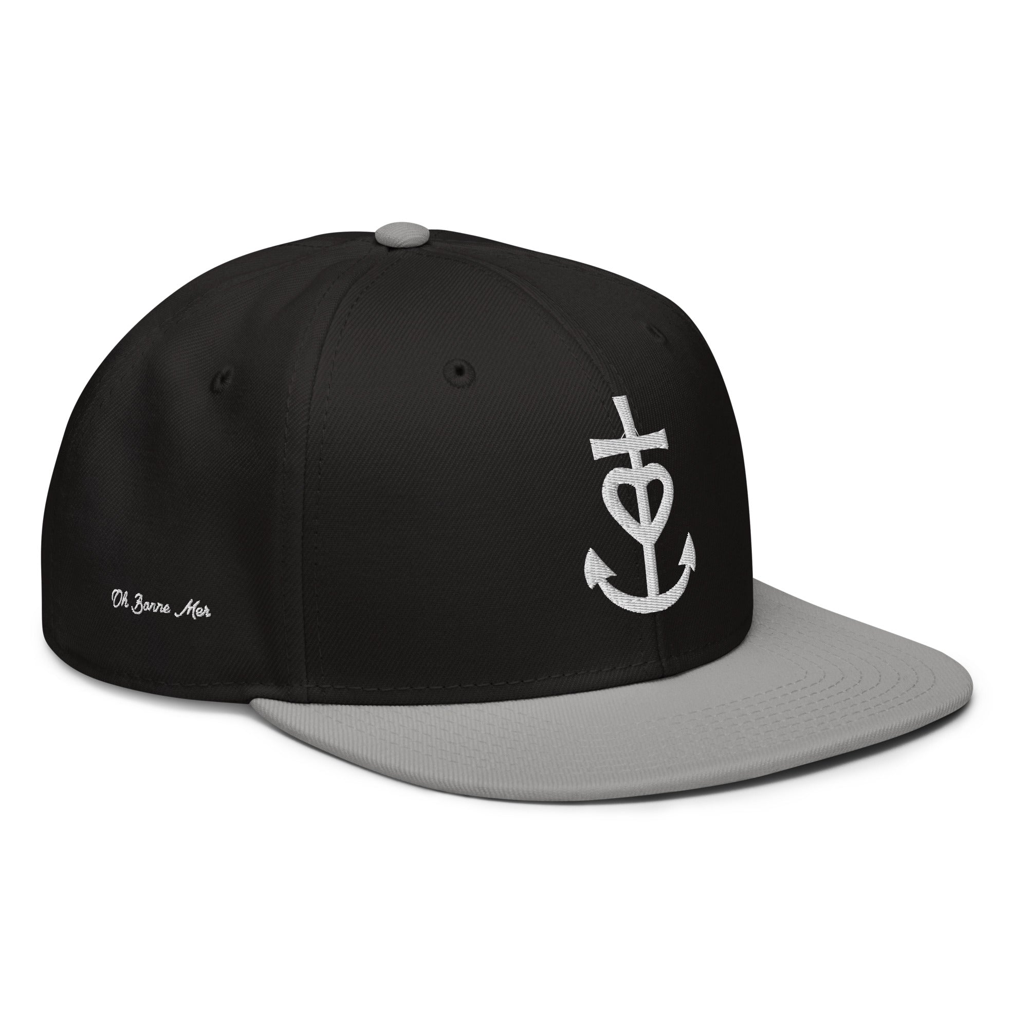 Casquette Snapback Otto Cap bicolore Croix de Camargue Oh Bonne Mer brodé blanc sur 3 côtés