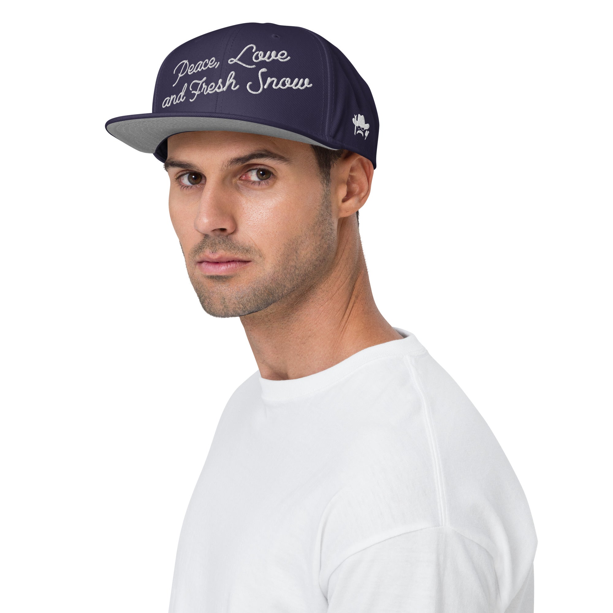 Casquette Snapback Otto Cap Peace, Love and Fresh Snow White brodé sur 3 côtés
