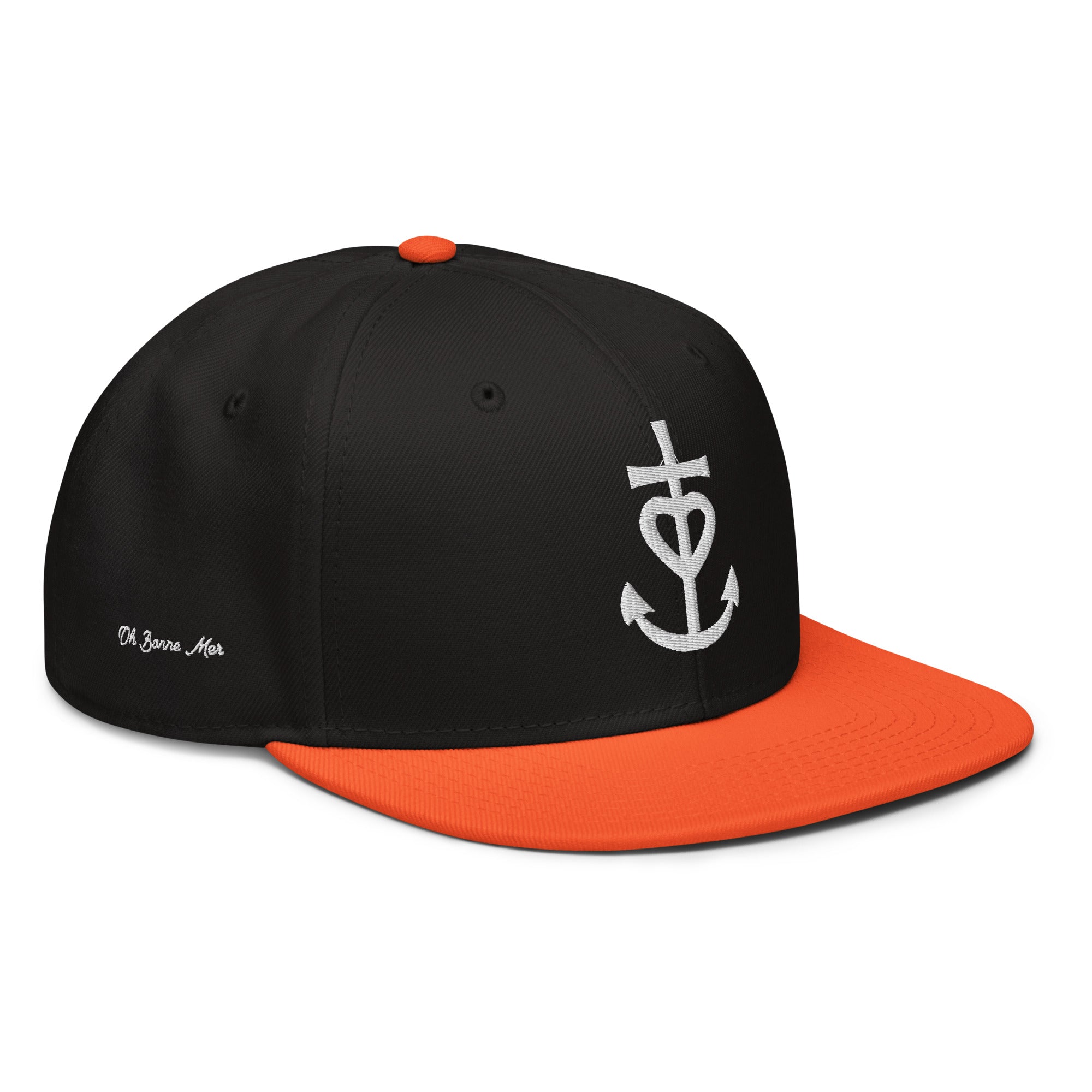 Casquette Snapback Otto Cap bicolore Croix de Camargue Oh Bonne Mer brodé blanc sur 3 côtés