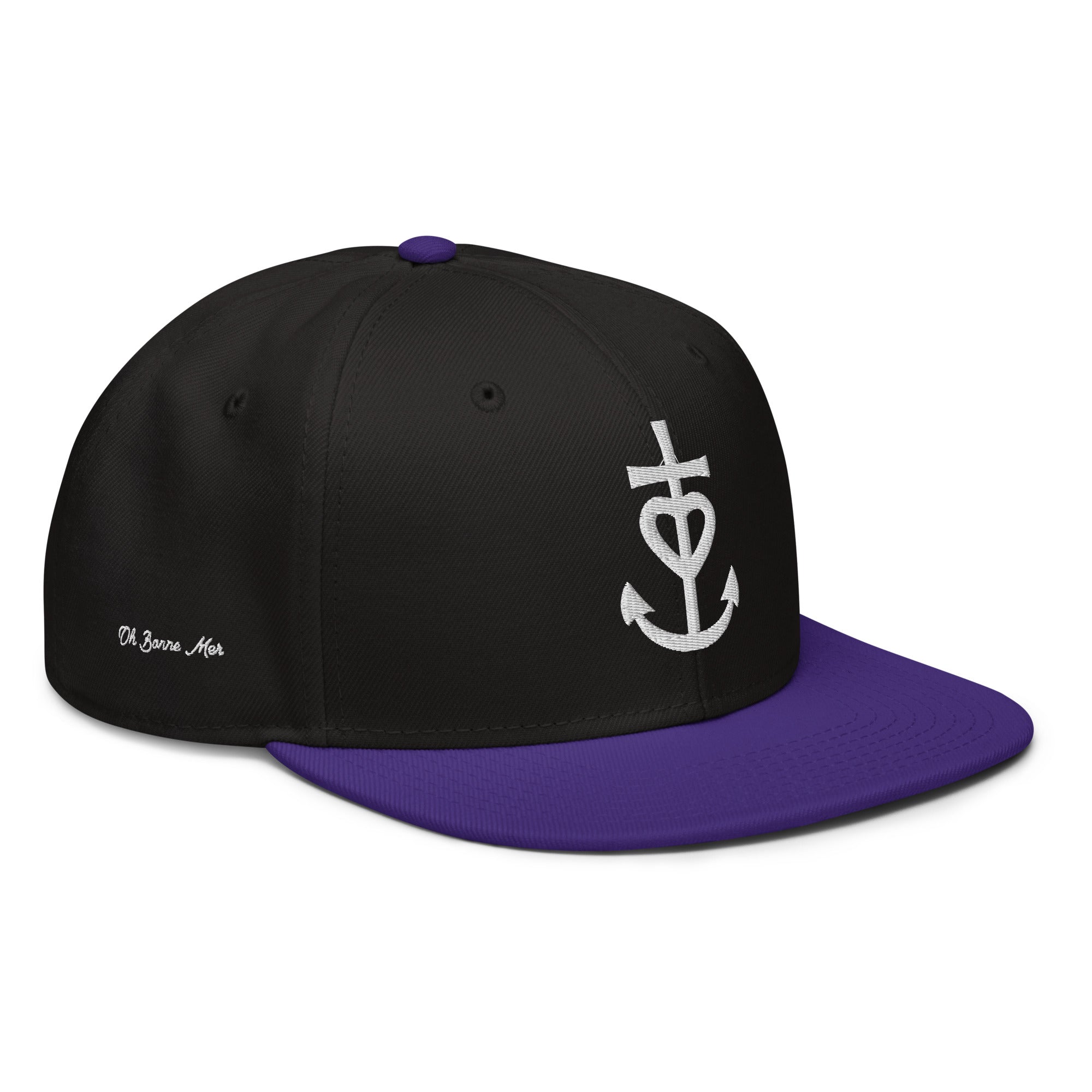 Casquette Snapback Otto Cap bicolore Croix de Camargue Oh Bonne Mer brodé blanc sur 3 côtés