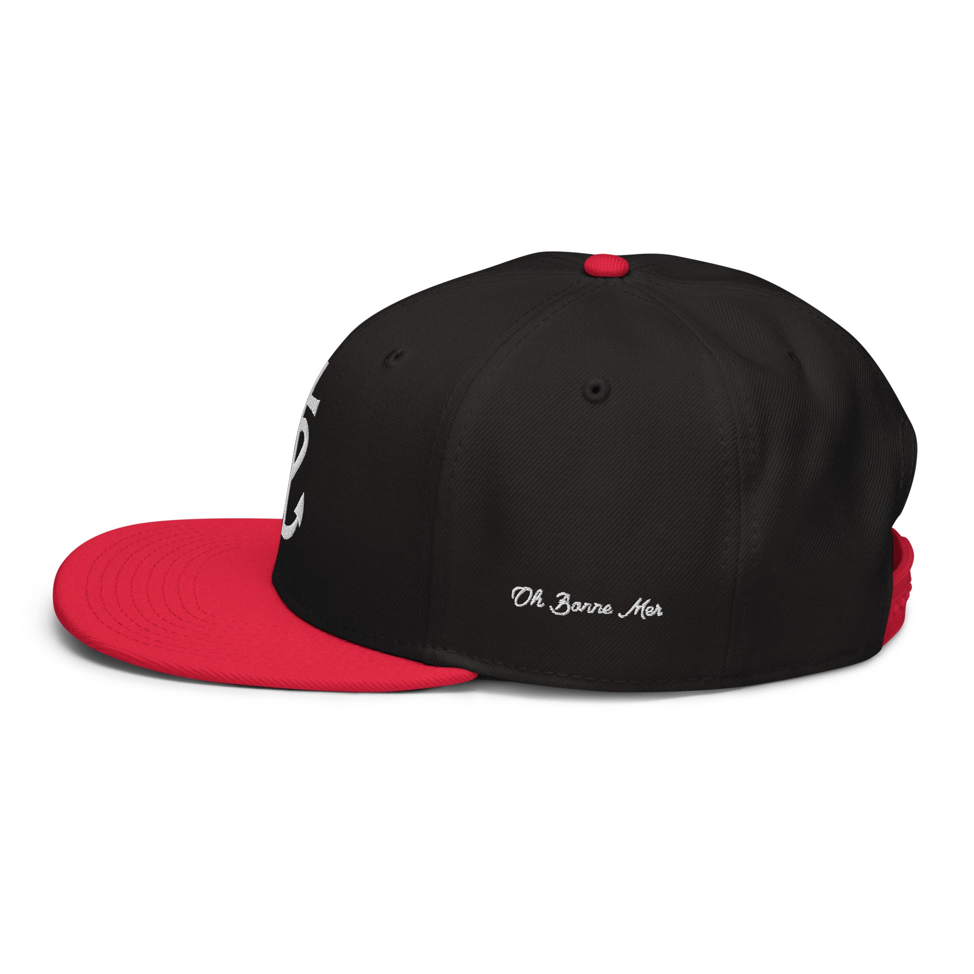 Casquette Snapback Otto Cap bicolore Croix de Camargue Oh Bonne Mer brodé blanc sur 3 côtés