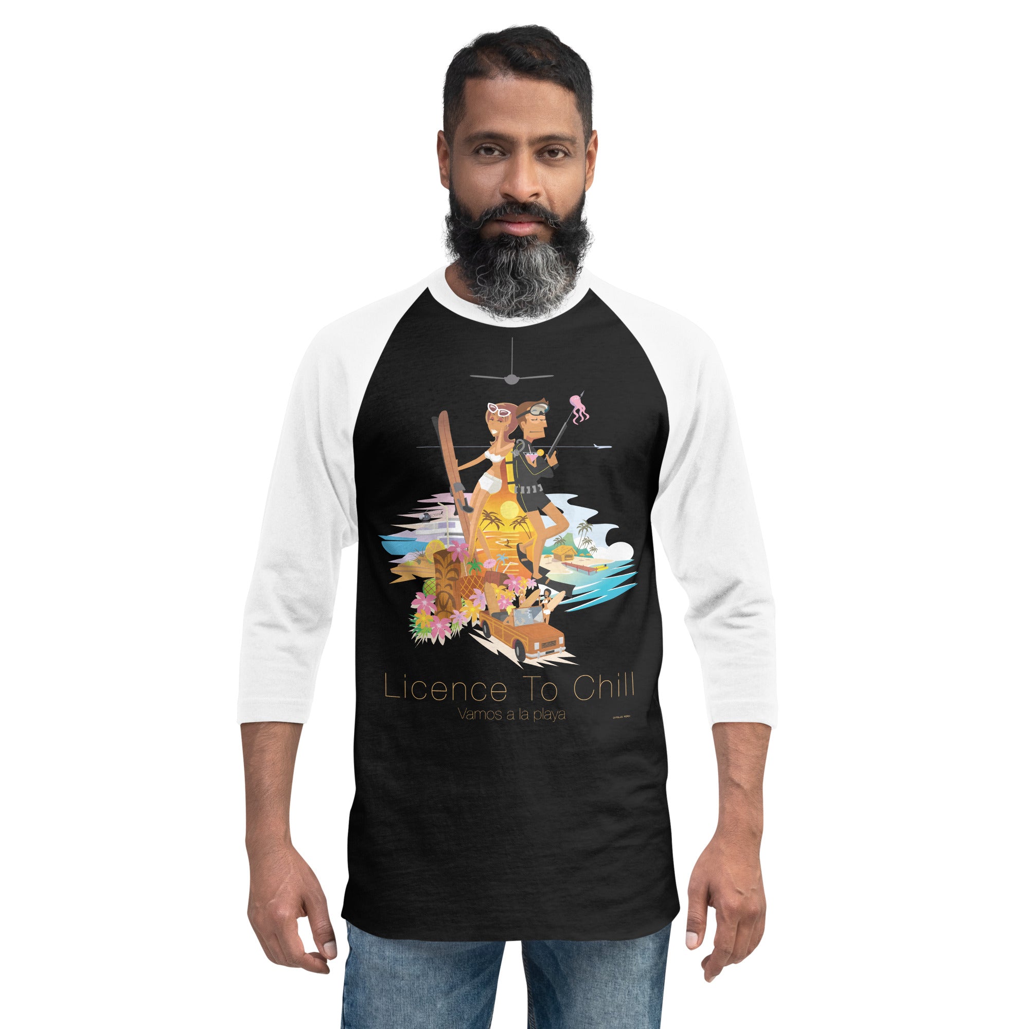 3/4 sleeve raglan t-shirt License to Chill Vamos a la Playa