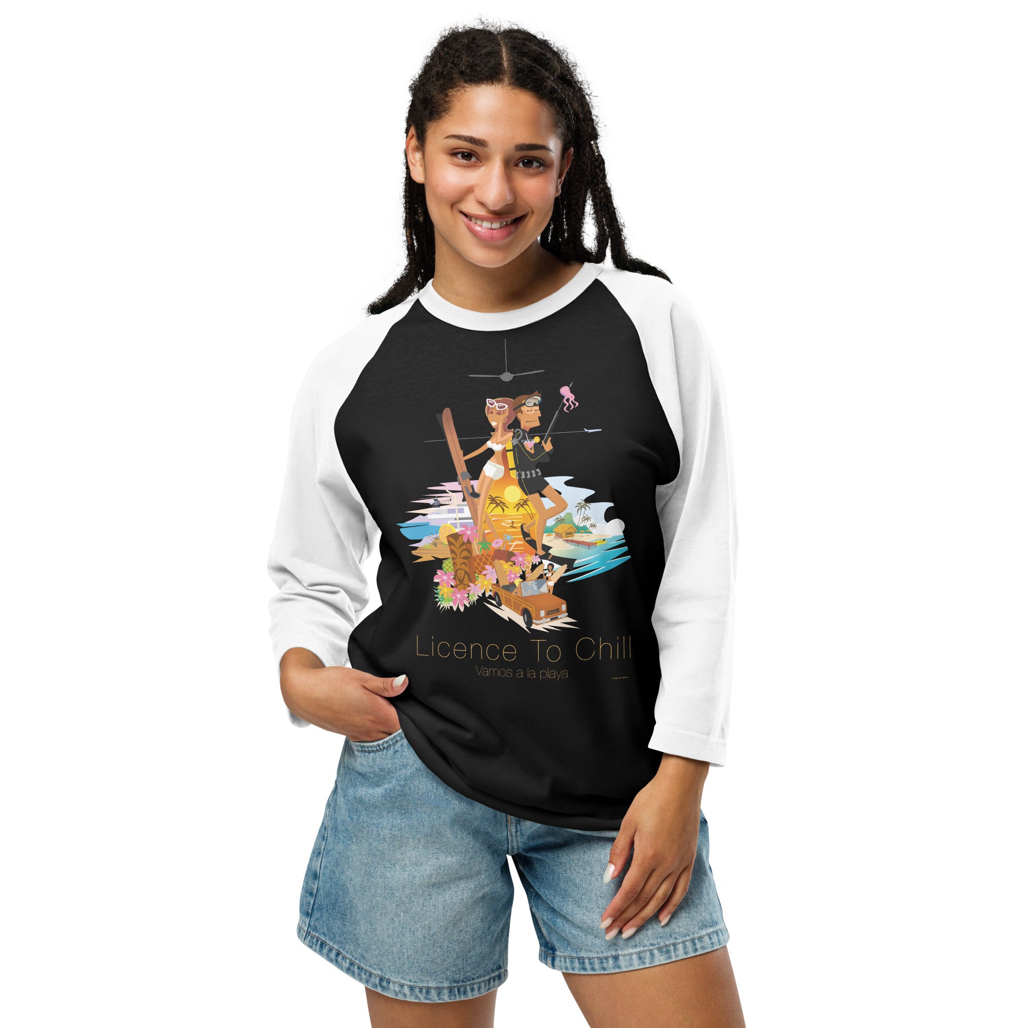 3/4 sleeve raglan t-shirt License to Chill Vamos a la Playa