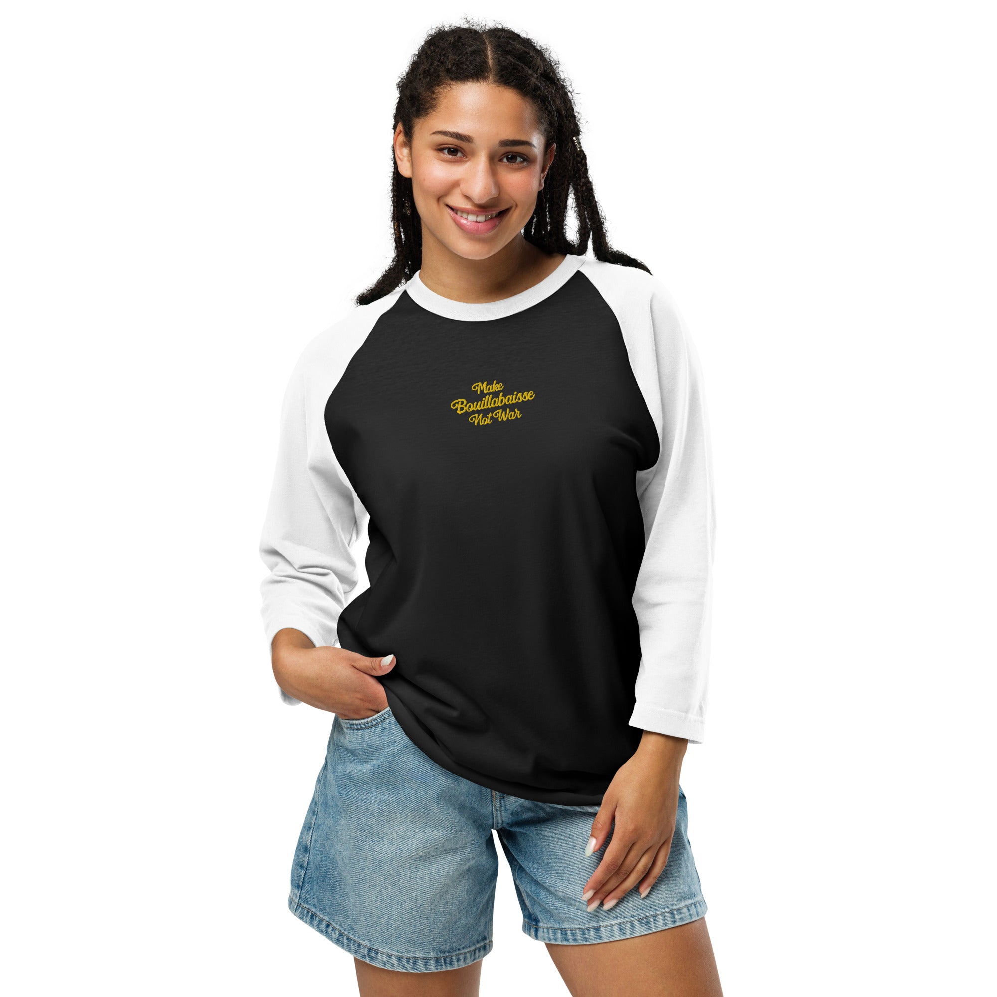 T-shirt à manches Raglan 3/4 Make Bouillabaisse Not War brodé gold