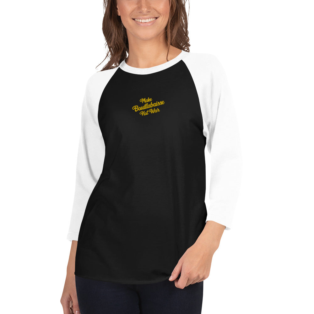T-shirt à manches Raglan 3/4 Make Bouillabaisse Not War brodé gold