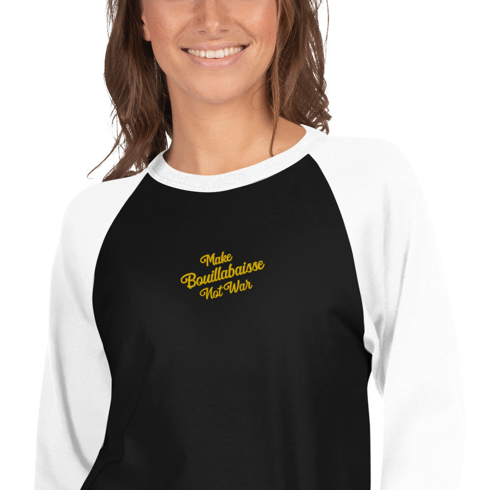 T-shirt à manches Raglan 3/4 Make Bouillabaisse Not War brodé gold