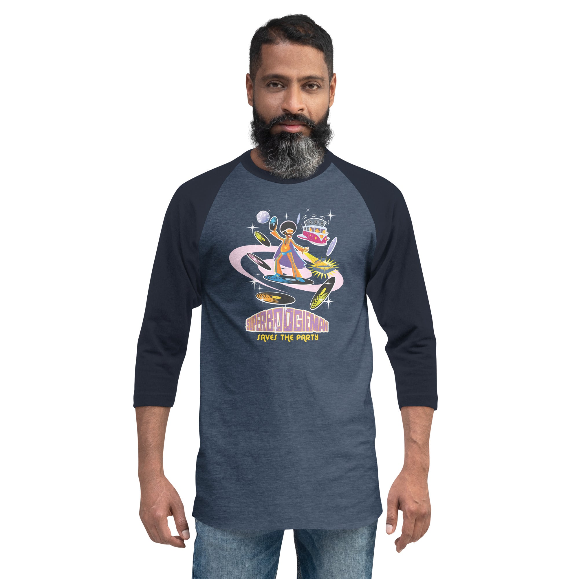 3/4 sleeve raglan t-shirt Superboogieman Saves the Party