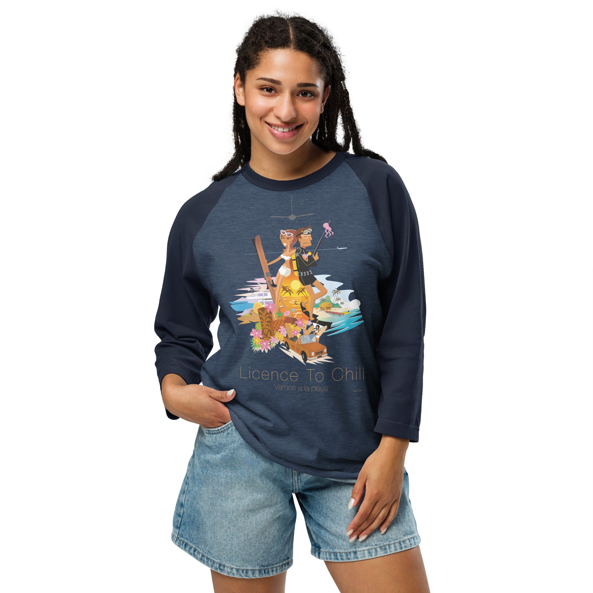 3/4 sleeve raglan t-shirt License to Chill Vamos a la Playa