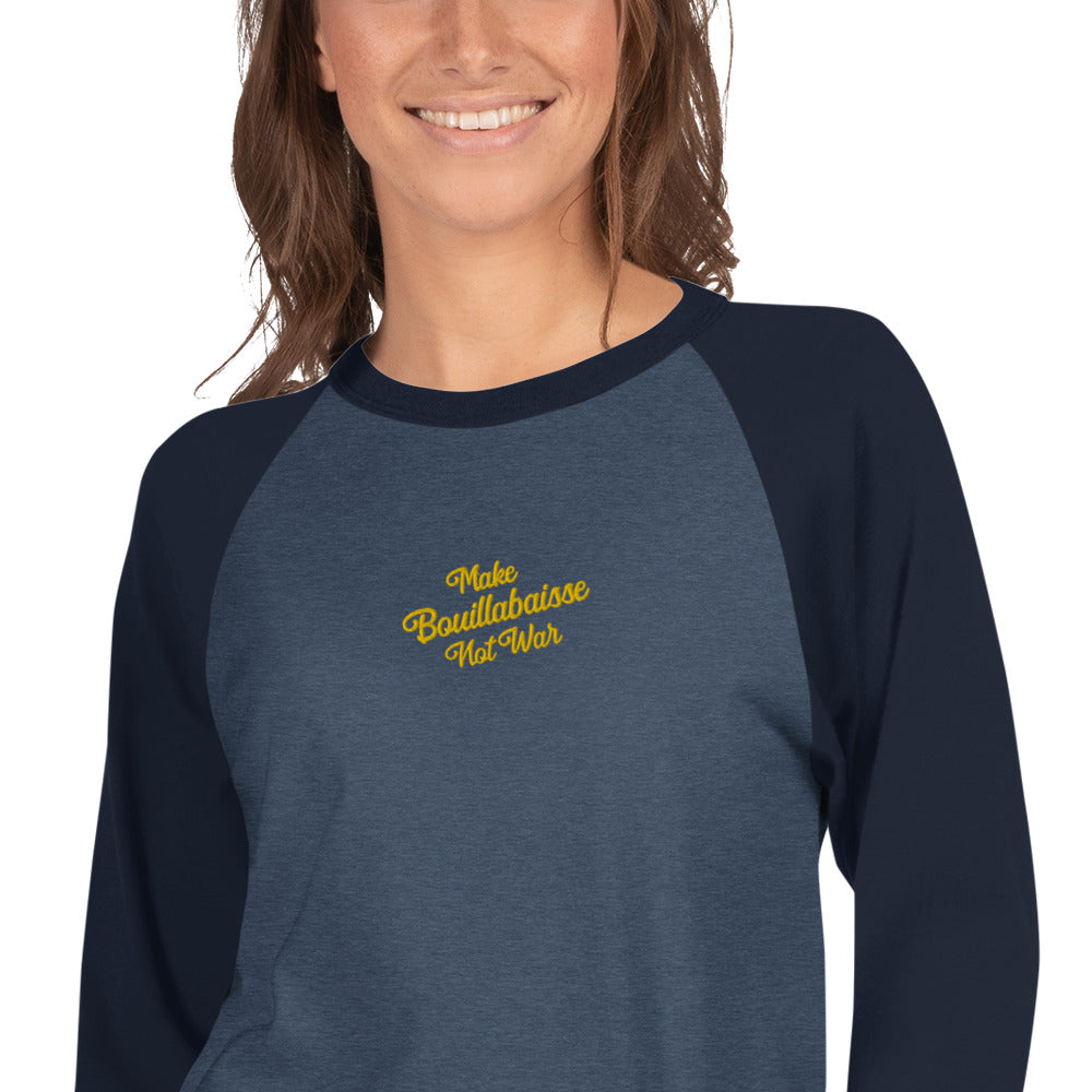 T-shirt à manches Raglan 3/4 Make Bouillabaisse Not War brodé gold