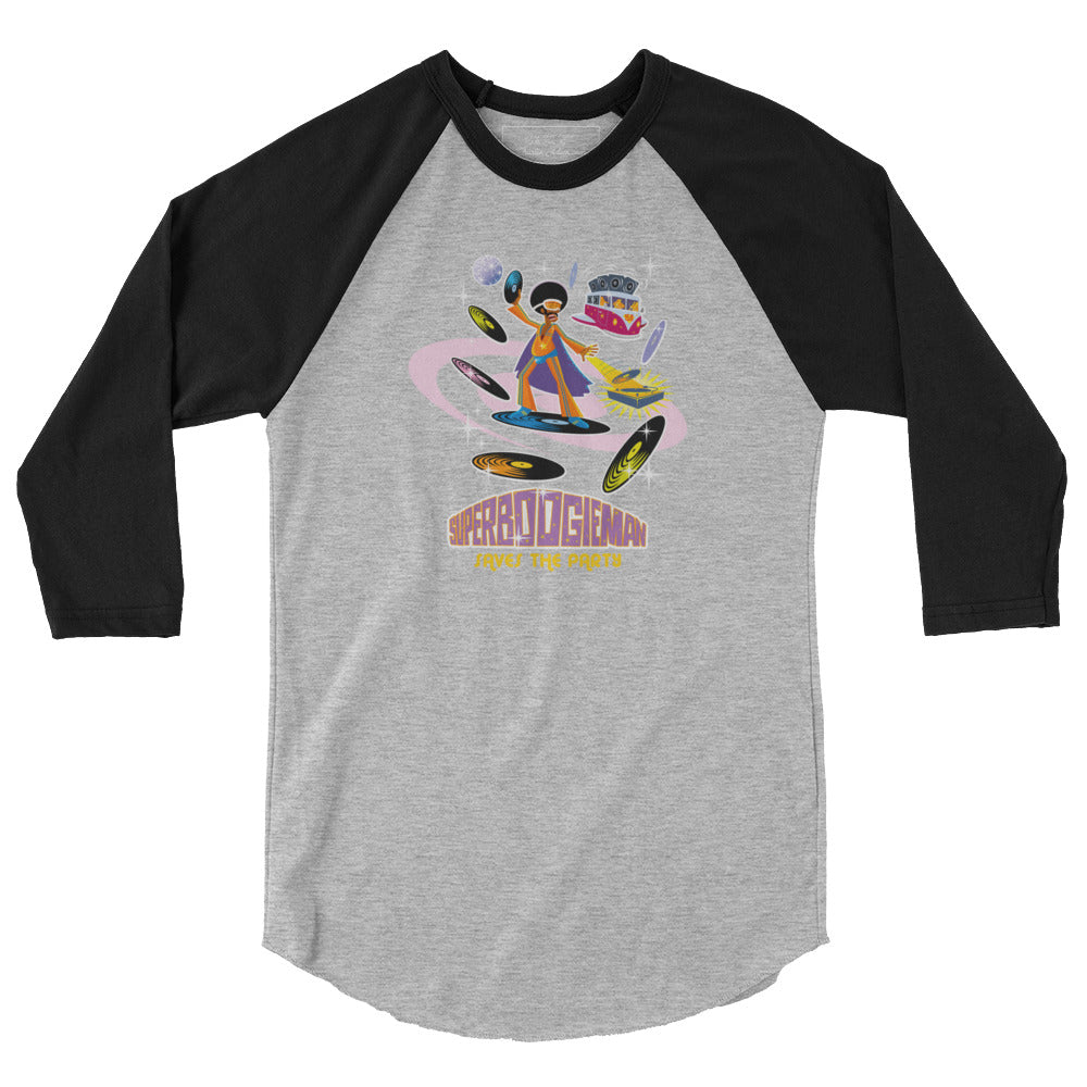 3/4 sleeve raglan t-shirt Superboogieman Saves the Party