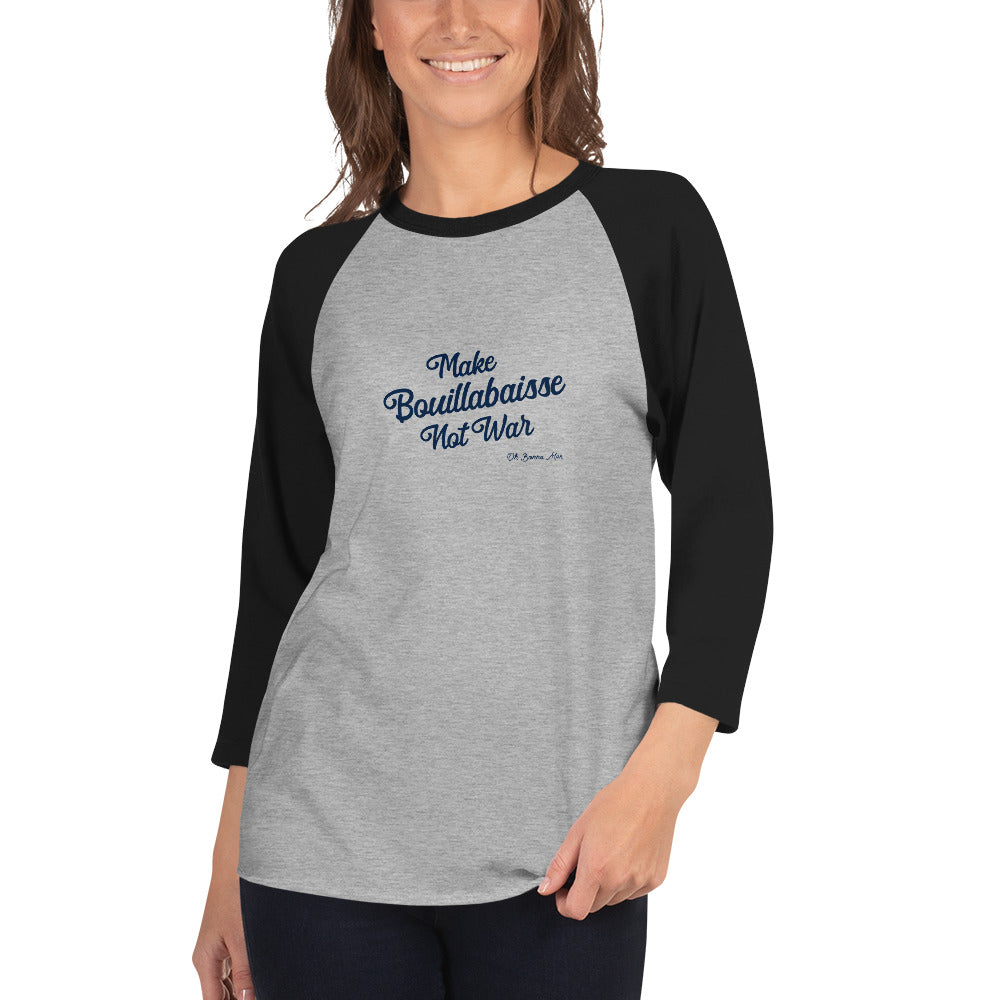 T-shirt à manches Raglan 3/4 Make Bouillabaisse Not War Text Only Navy