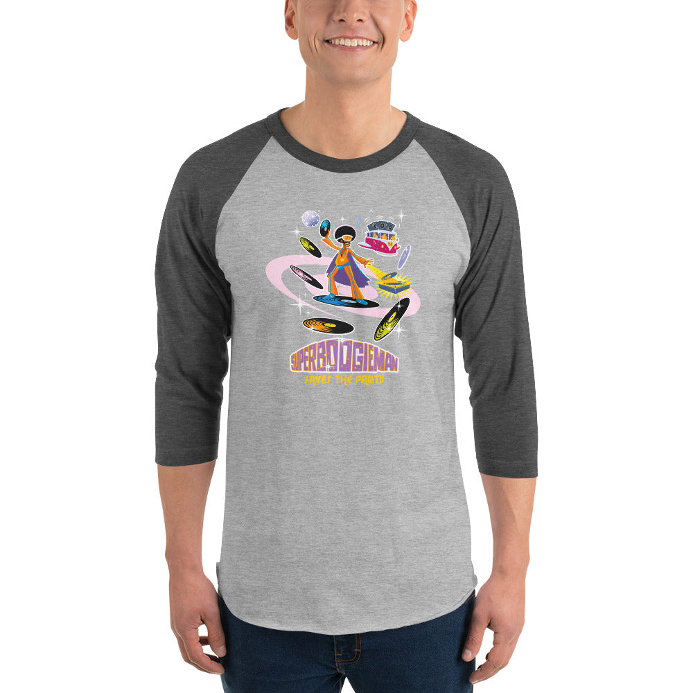 3/4 sleeve raglan t-shirt Superboogieman Saves the Party