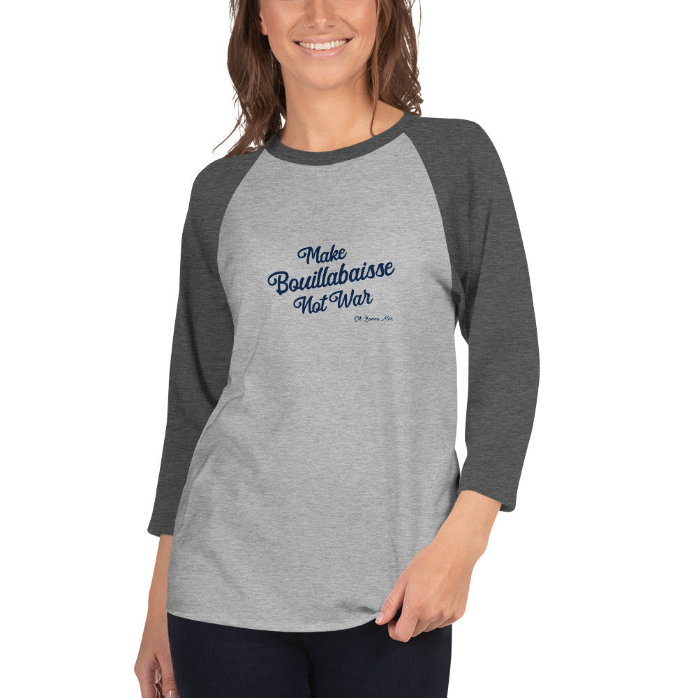 T-shirt à manches Raglan 3/4 Make Bouillabaisse Not War Text Only Navy