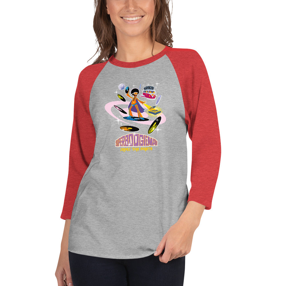 3/4 sleeve raglan t-shirt Superboogieman Saves the Party