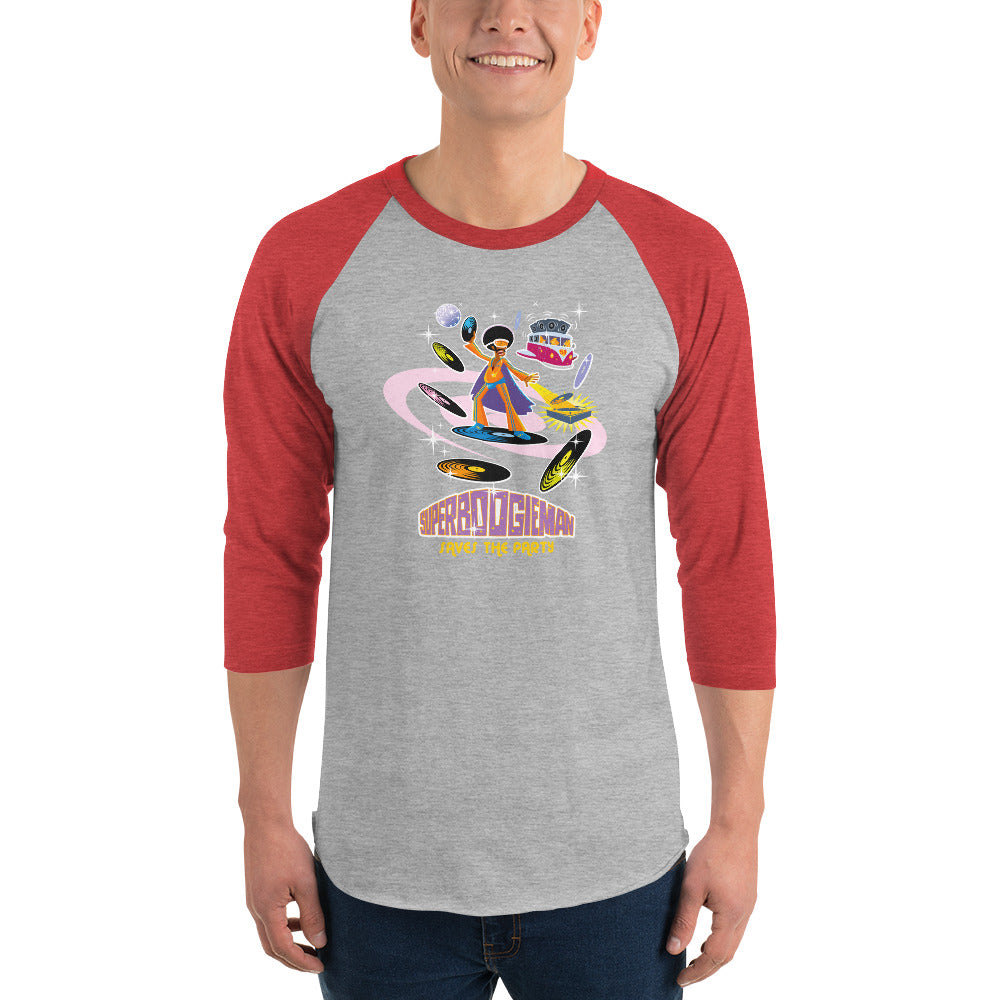 3/4 sleeve raglan t-shirt Superboogieman Saves the Party