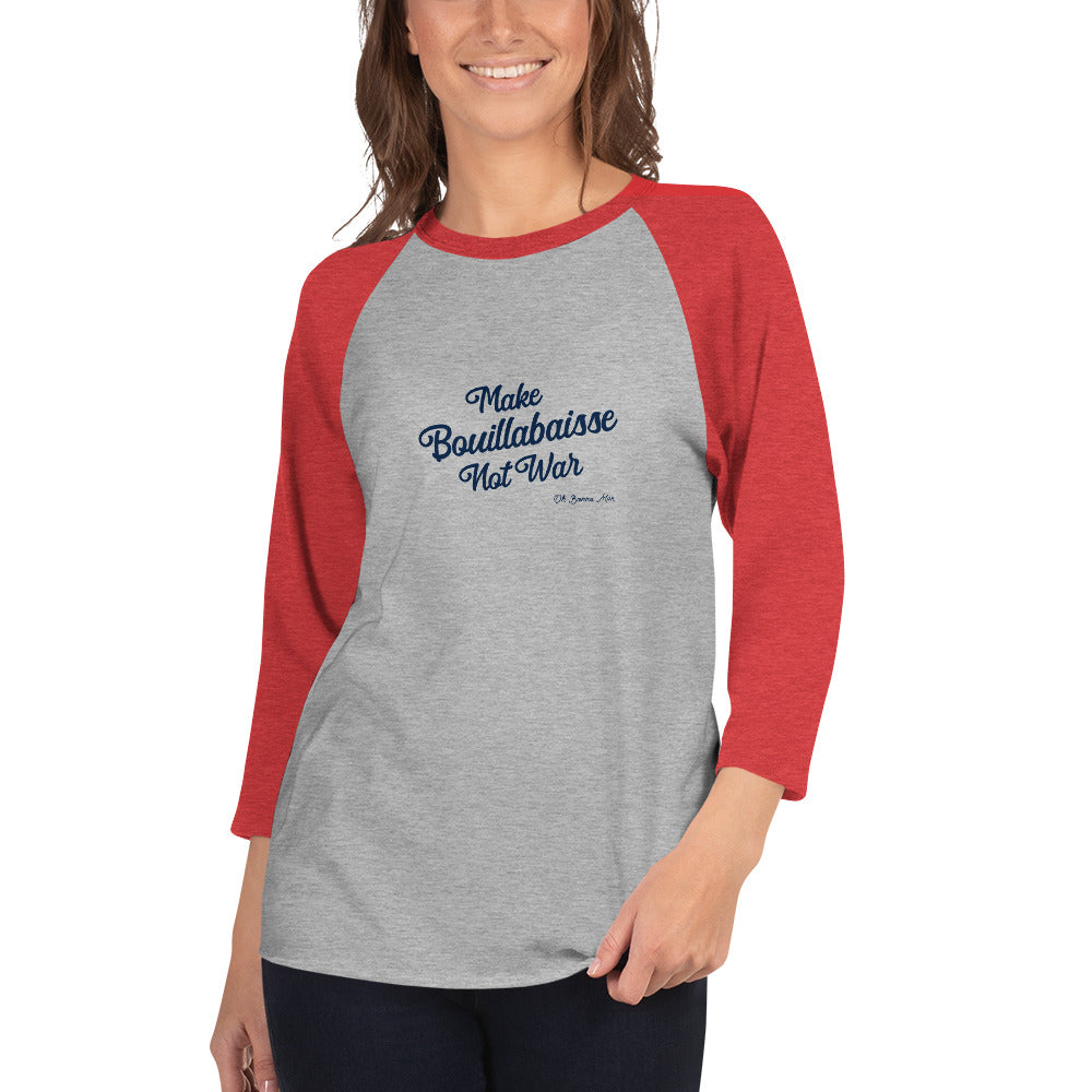 T-shirt à manches Raglan 3/4 Make Bouillabaisse Not War Text Only Navy