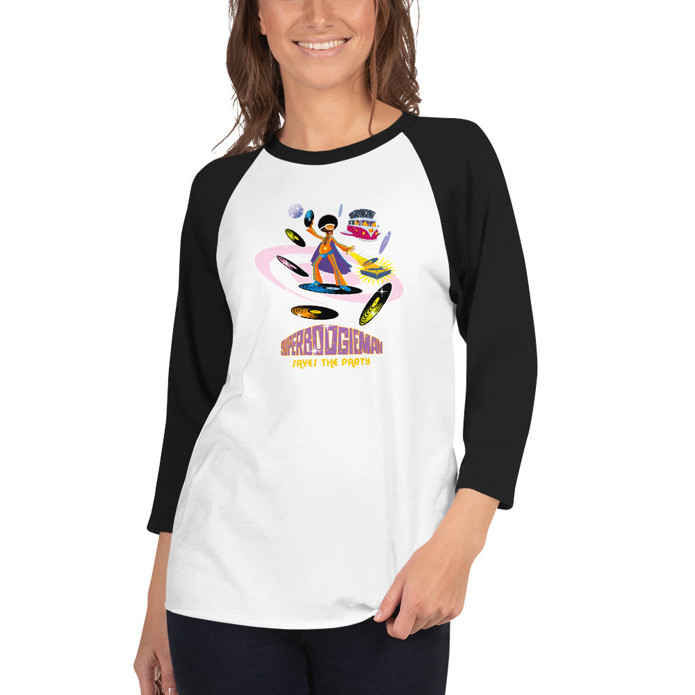 3/4 sleeve raglan t-shirt Superboogieman Saves the Party