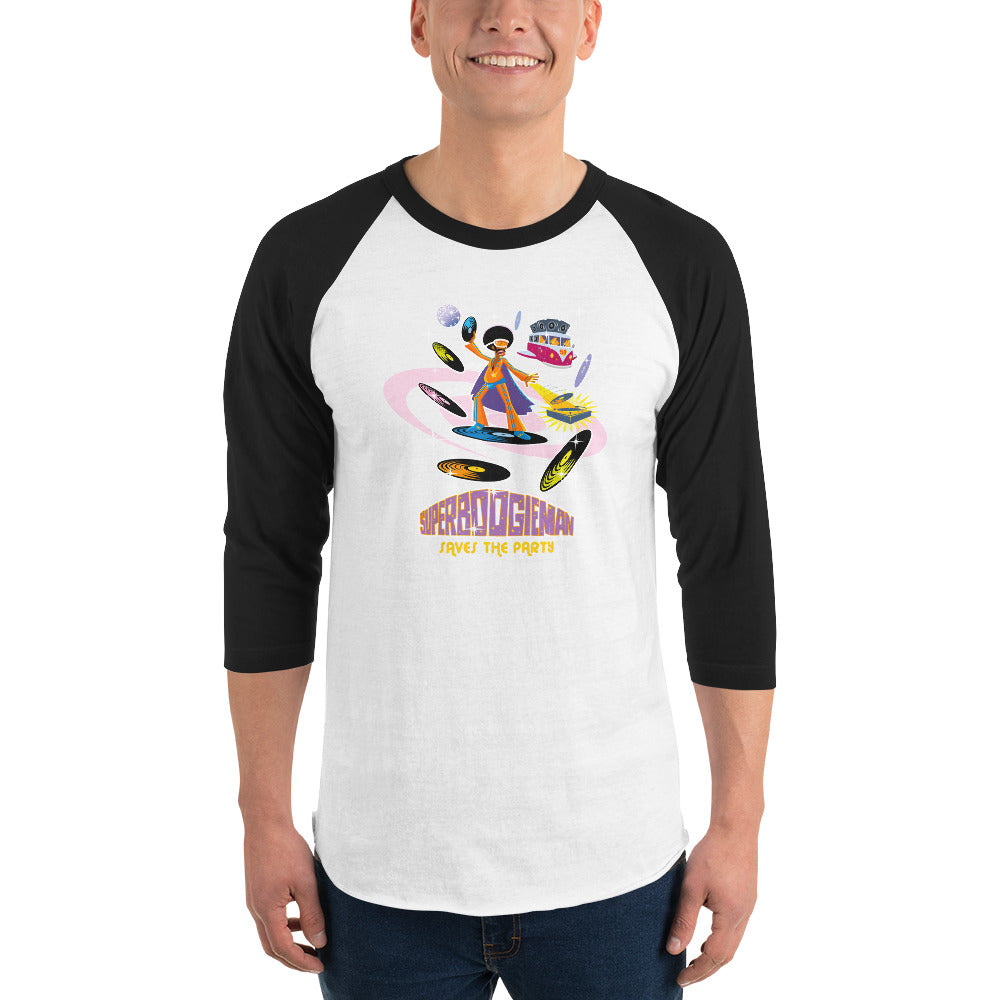 3/4 sleeve raglan t-shirt Superboogieman Saves the Party