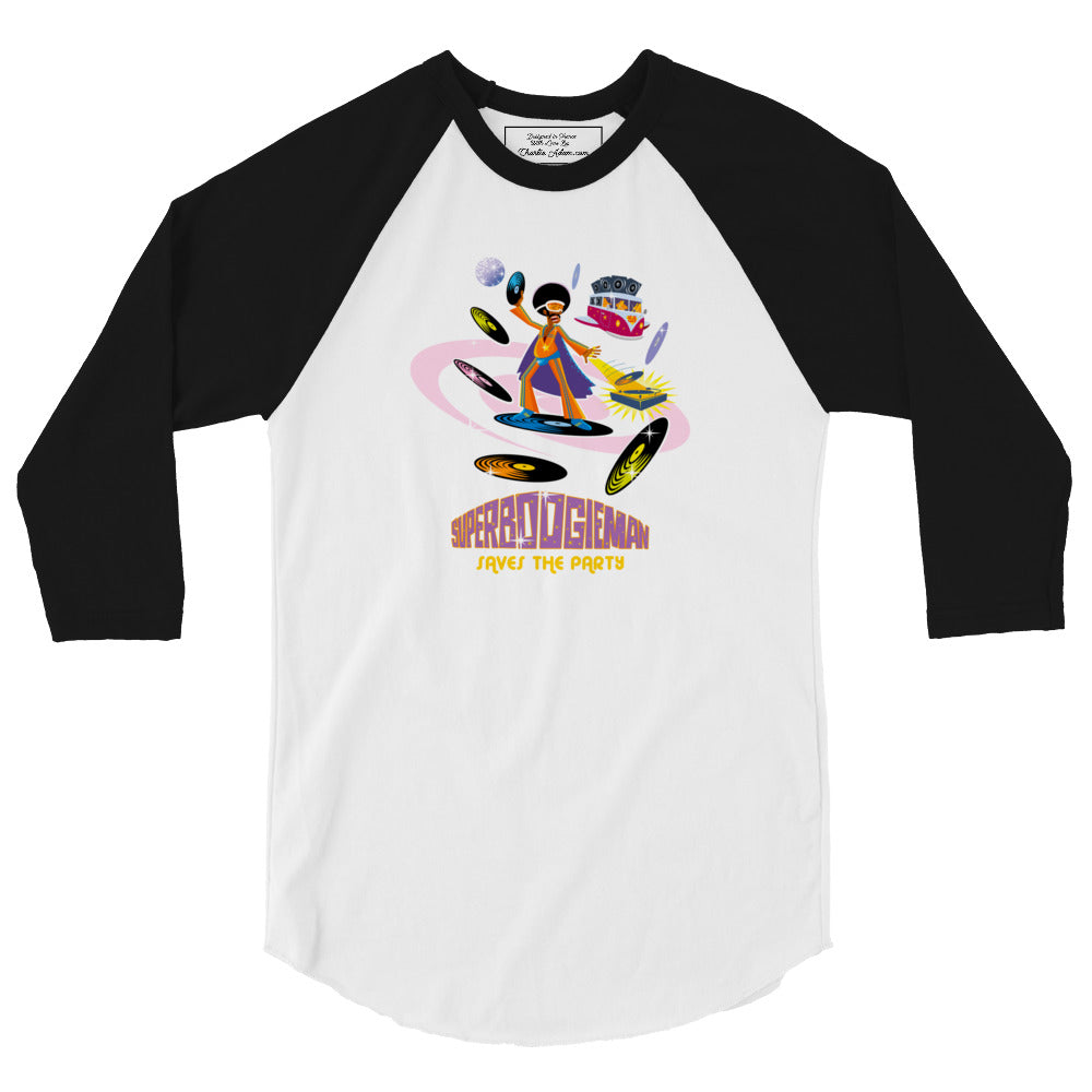 3/4 sleeve raglan t-shirt Superboogieman Saves the Party