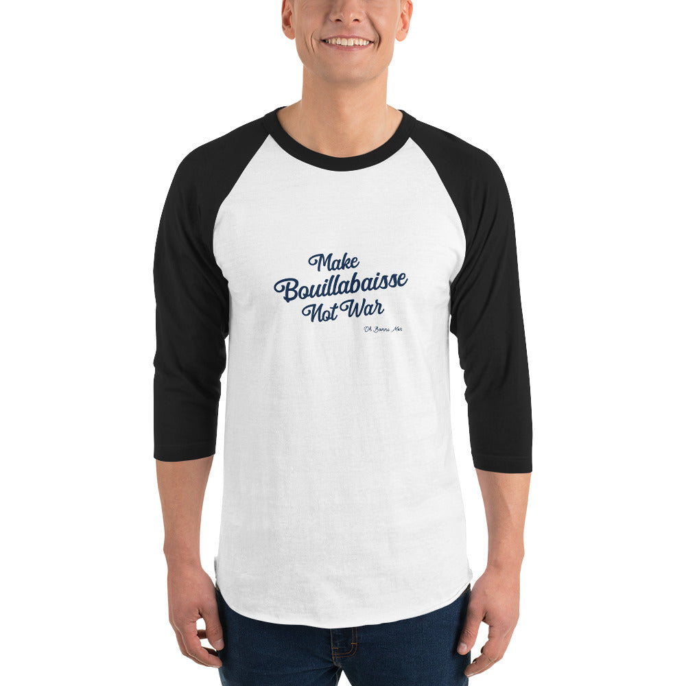 T-shirt à manches Raglan 3/4 Make Bouillabaisse Not War Text Only Navy