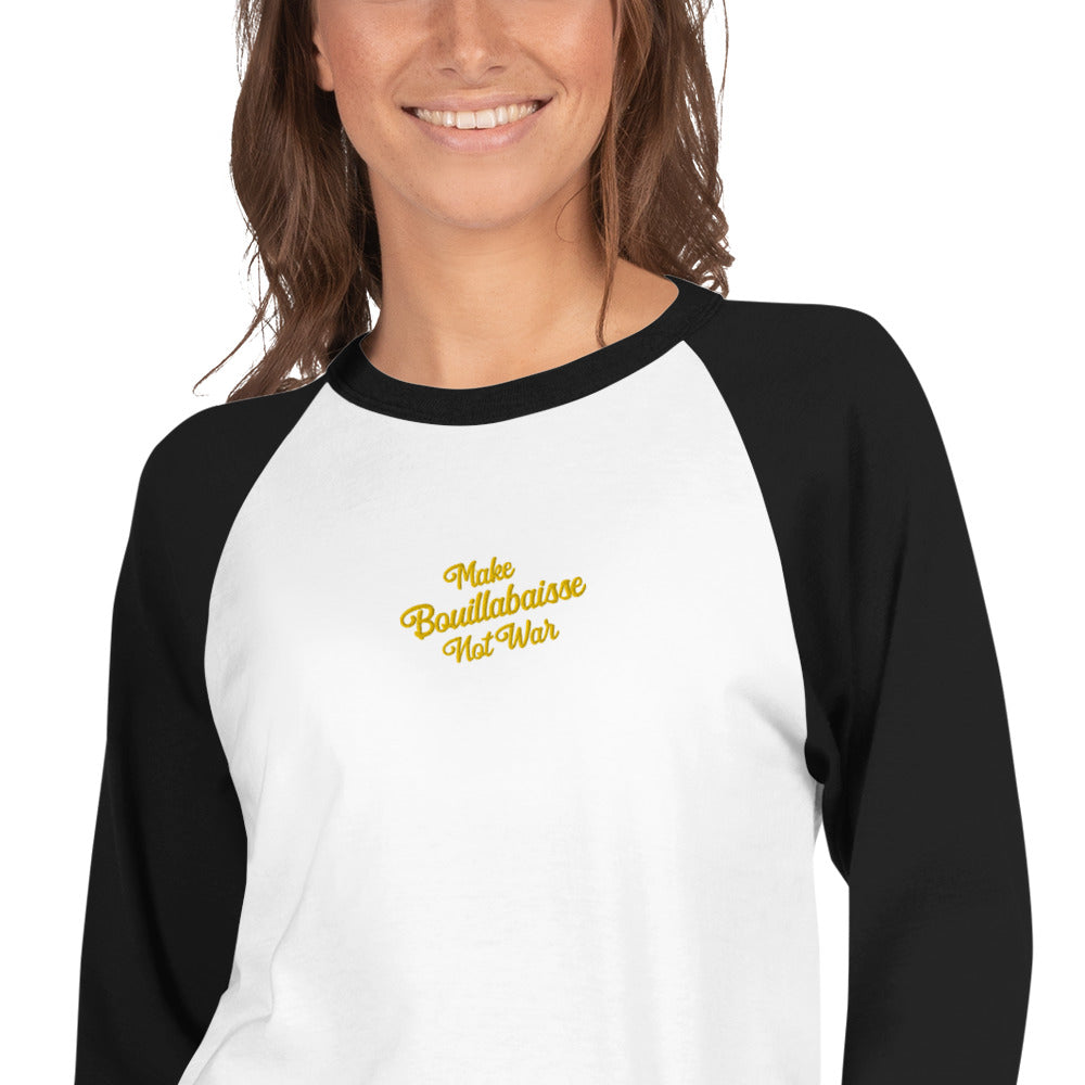 T-shirt à manches Raglan 3/4 Make Bouillabaisse Not War brodé gold