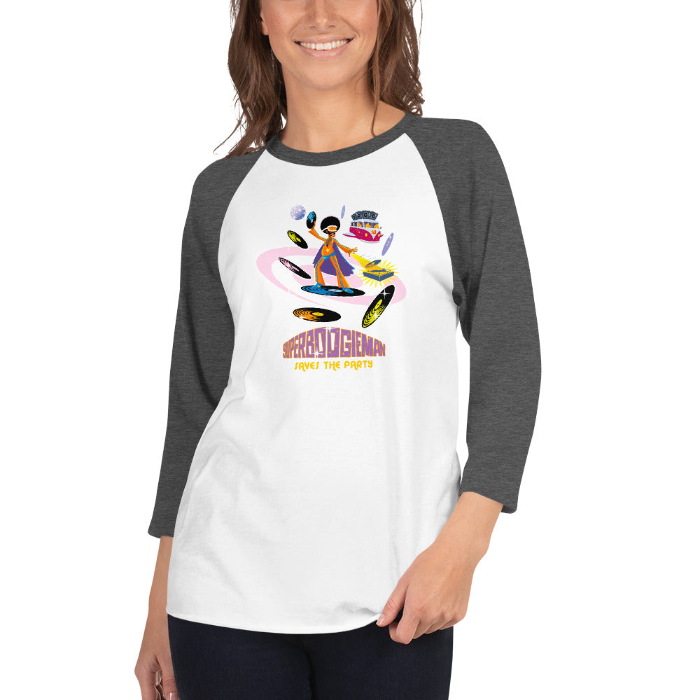 3/4 sleeve raglan t-shirt Superboogieman Saves the Party