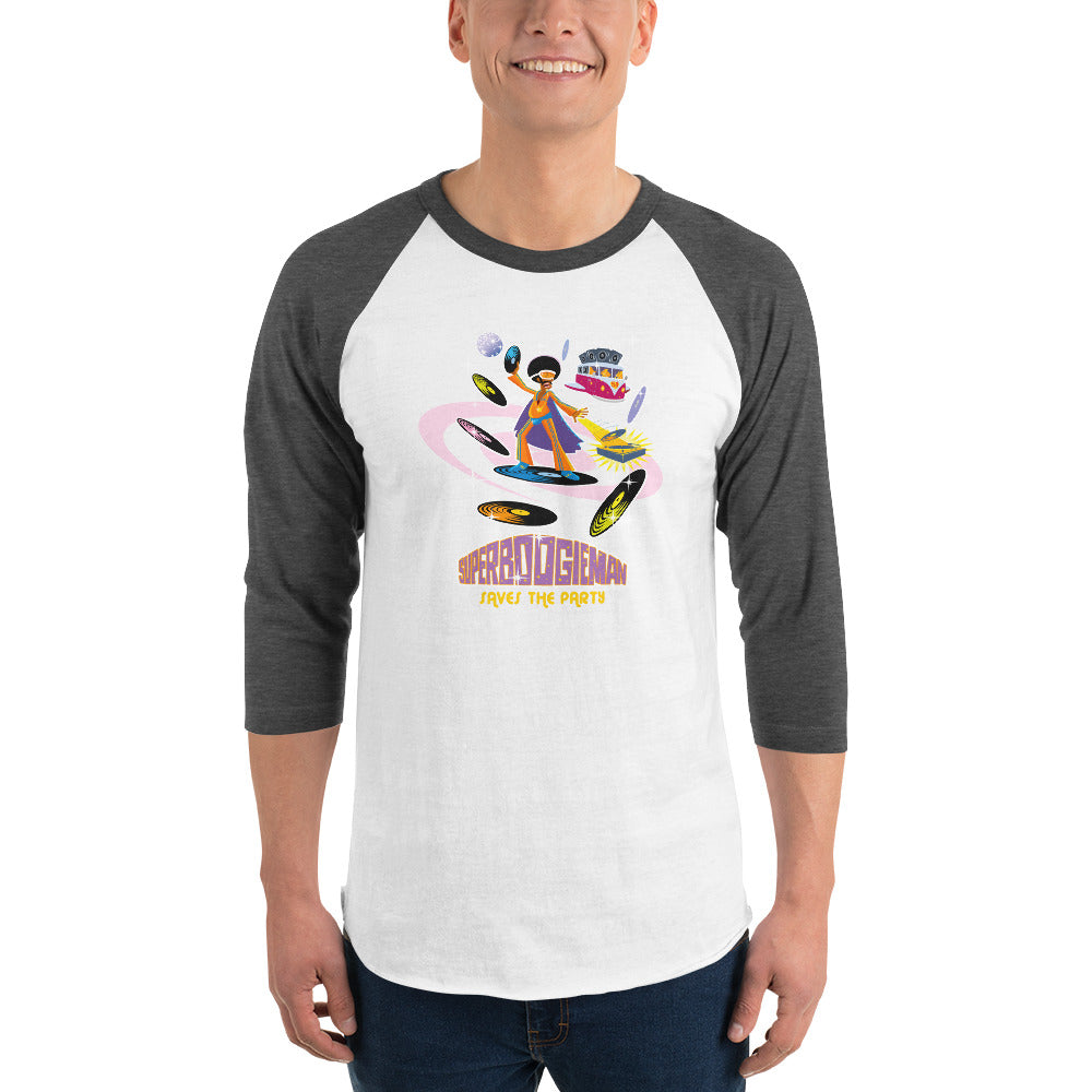 3/4 sleeve raglan t-shirt Superboogieman Saves the Party