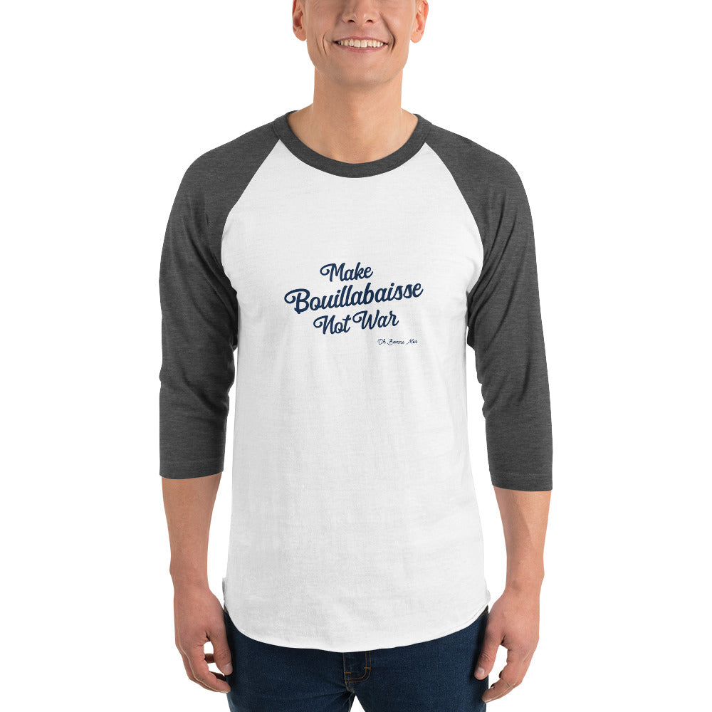 T-shirt à manches Raglan 3/4 Make Bouillabaisse Not War Text Only Navy