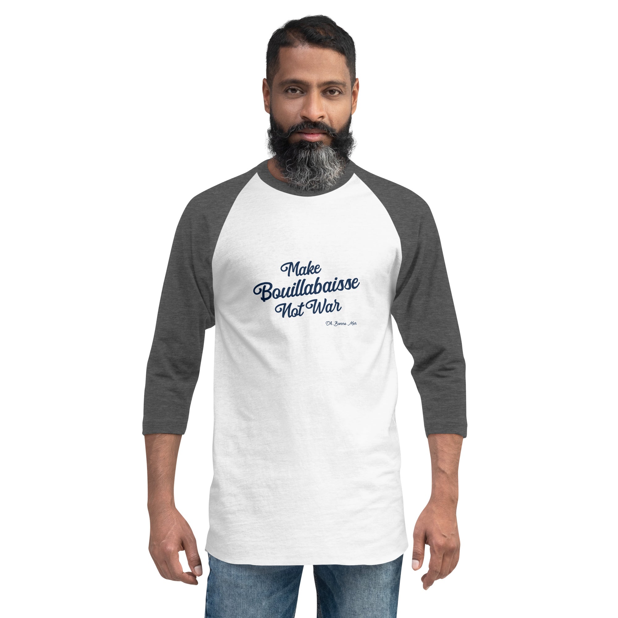 T-shirt à manches Raglan 3/4 Make Bouillabaisse Not War Text Only Navy
