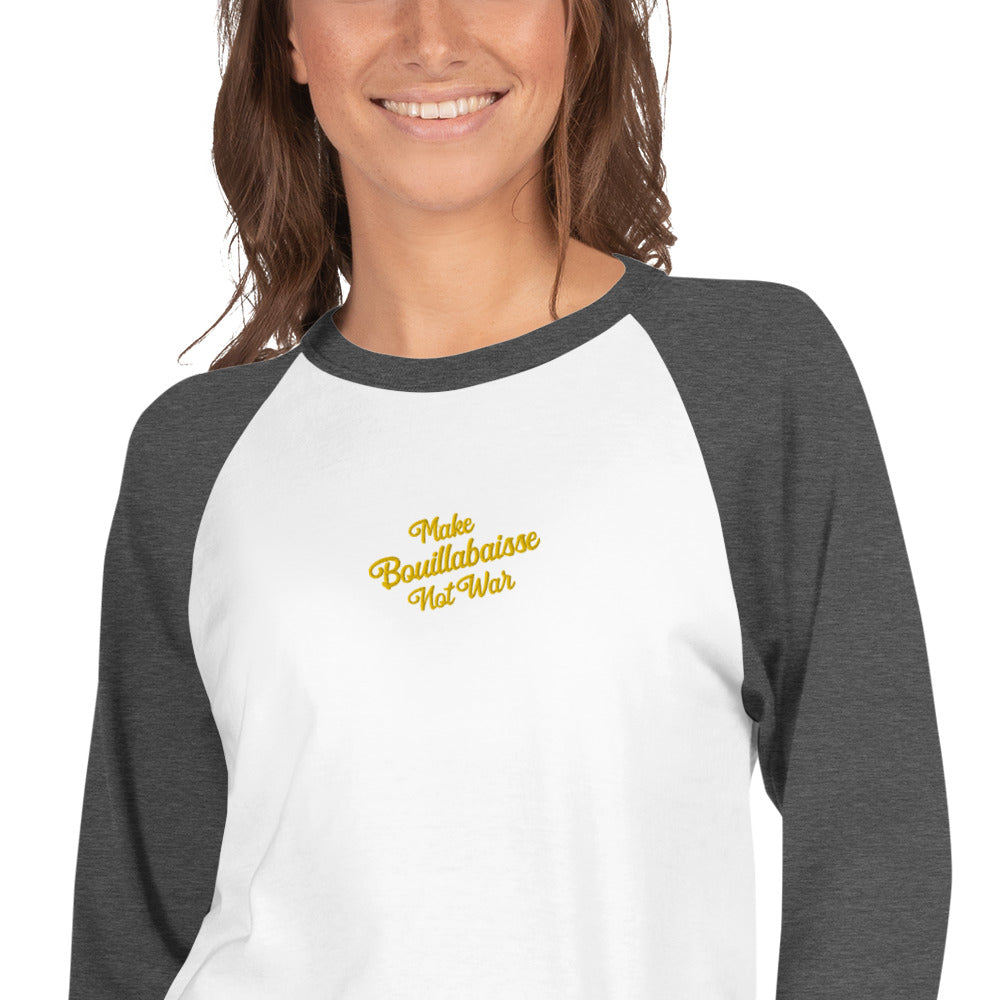 T-shirt à manches Raglan 3/4 Make Bouillabaisse Not War brodé gold