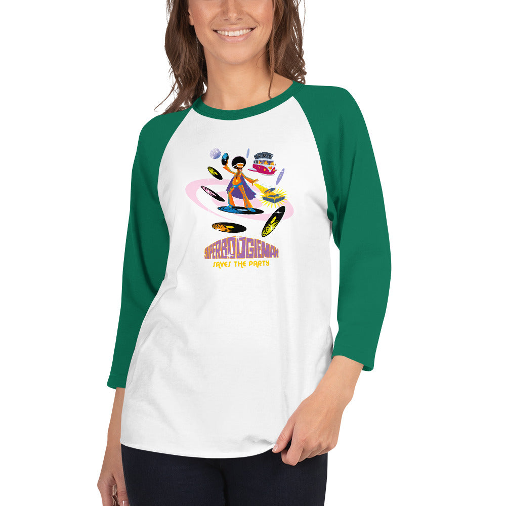 3/4 sleeve raglan t-shirt Superboogieman Saves the Party